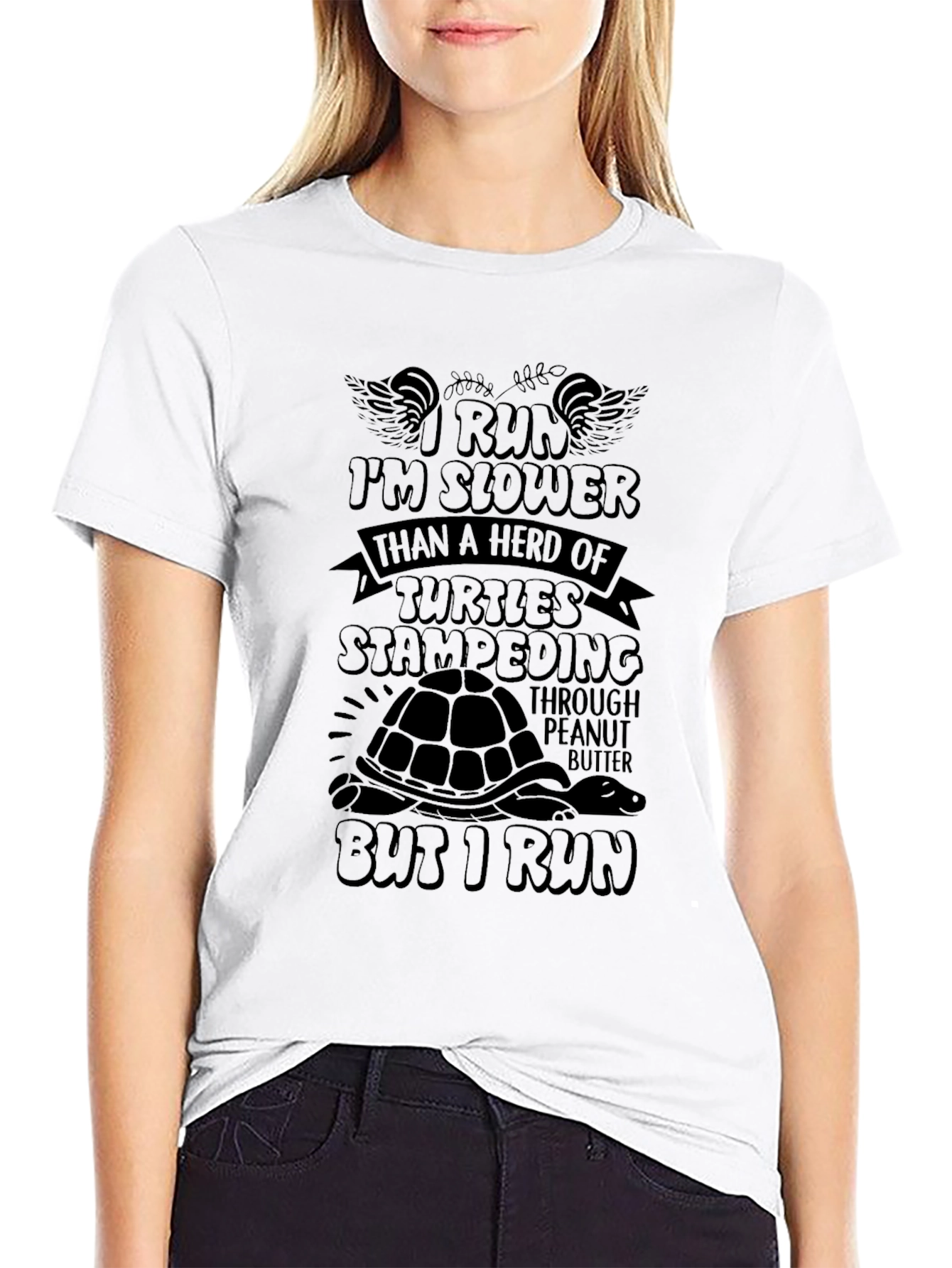 I Run Slower Than Turtles Stampeding Mens Black T-Shirt