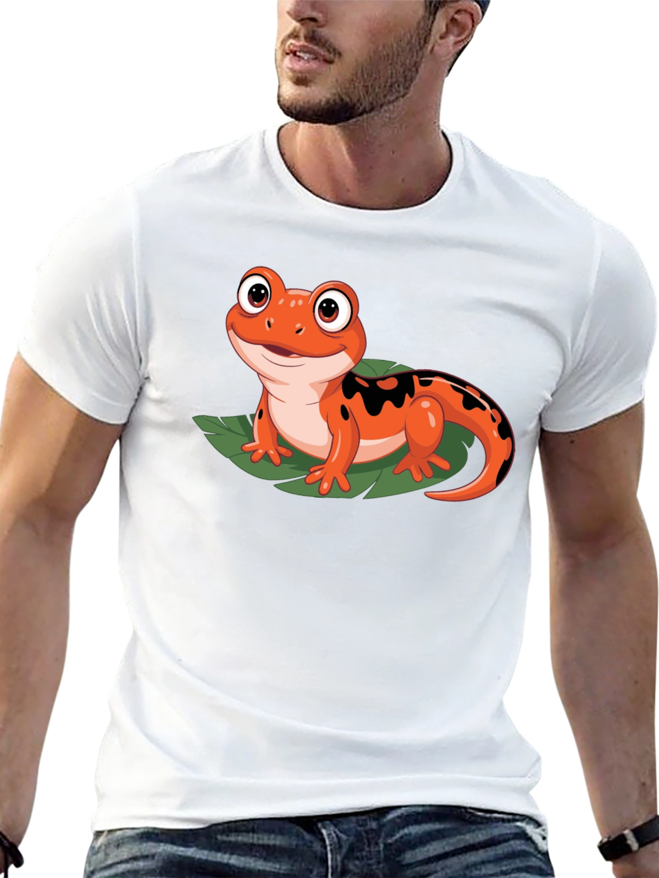 Cute Cartoon Salamander Graphic Black T-Shirt