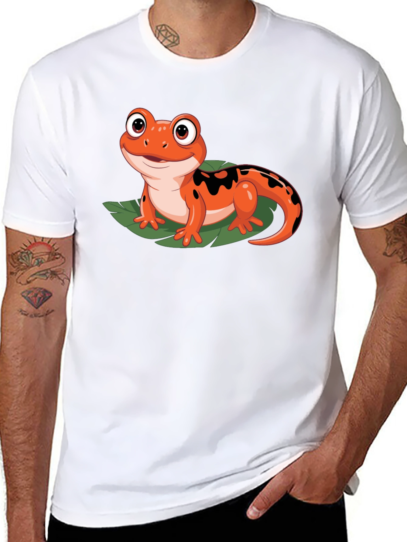 Cute Cartoon Salamander Graphic Black T-Shirt