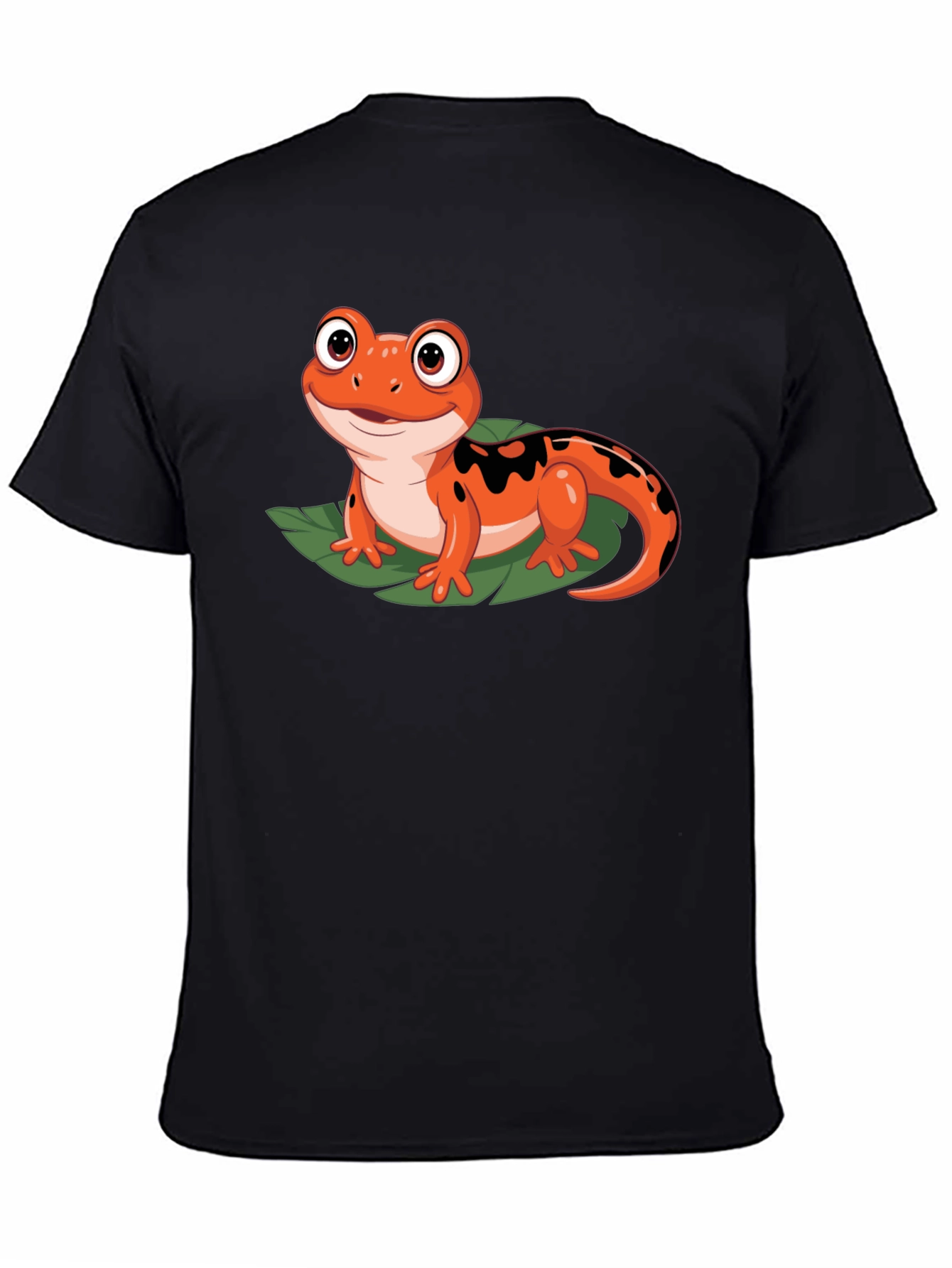 Cute Cartoon Salamander Graphic Black T-Shirt
