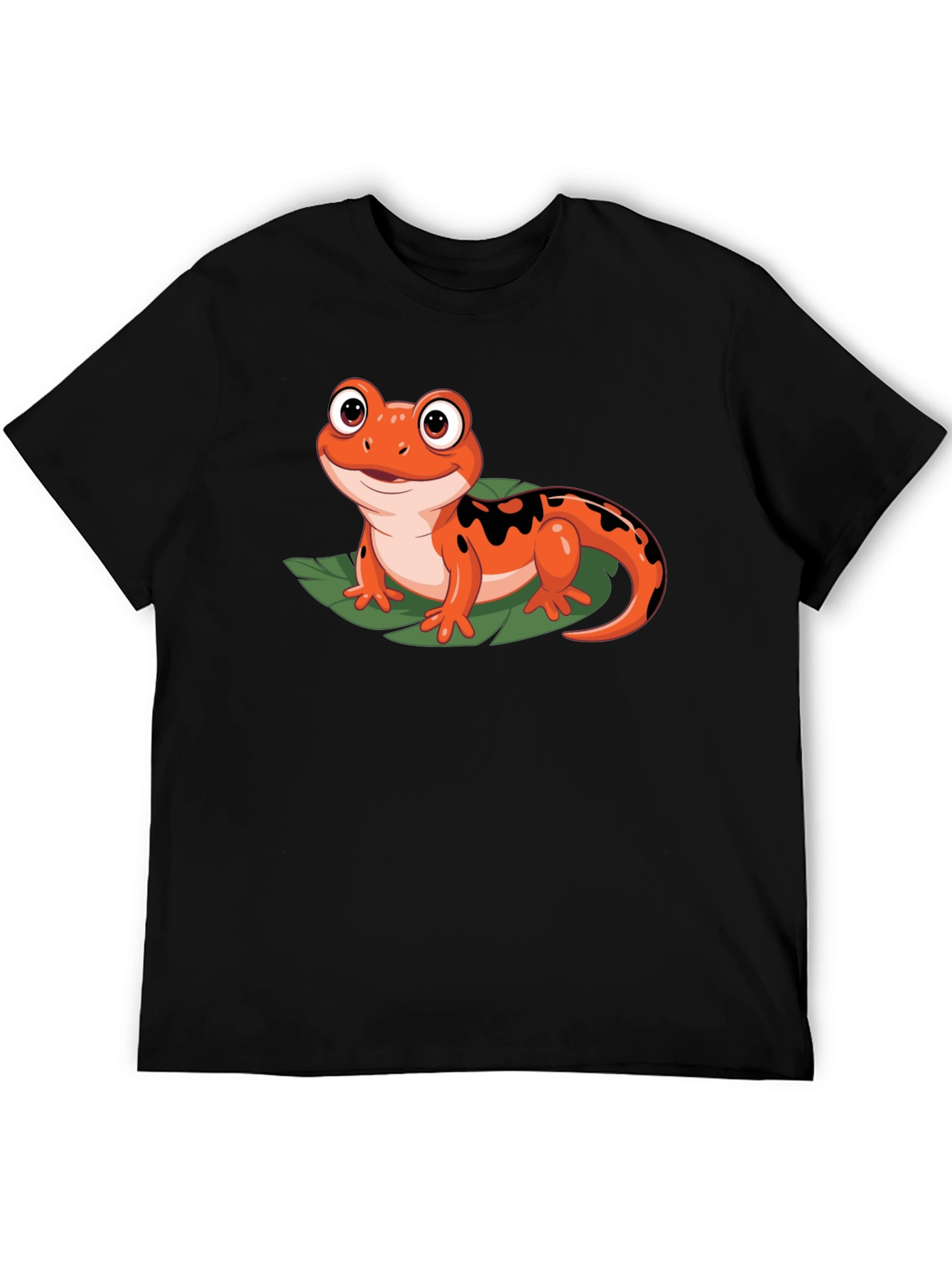 Cute Cartoon Salamander Graphic Black T-Shirt