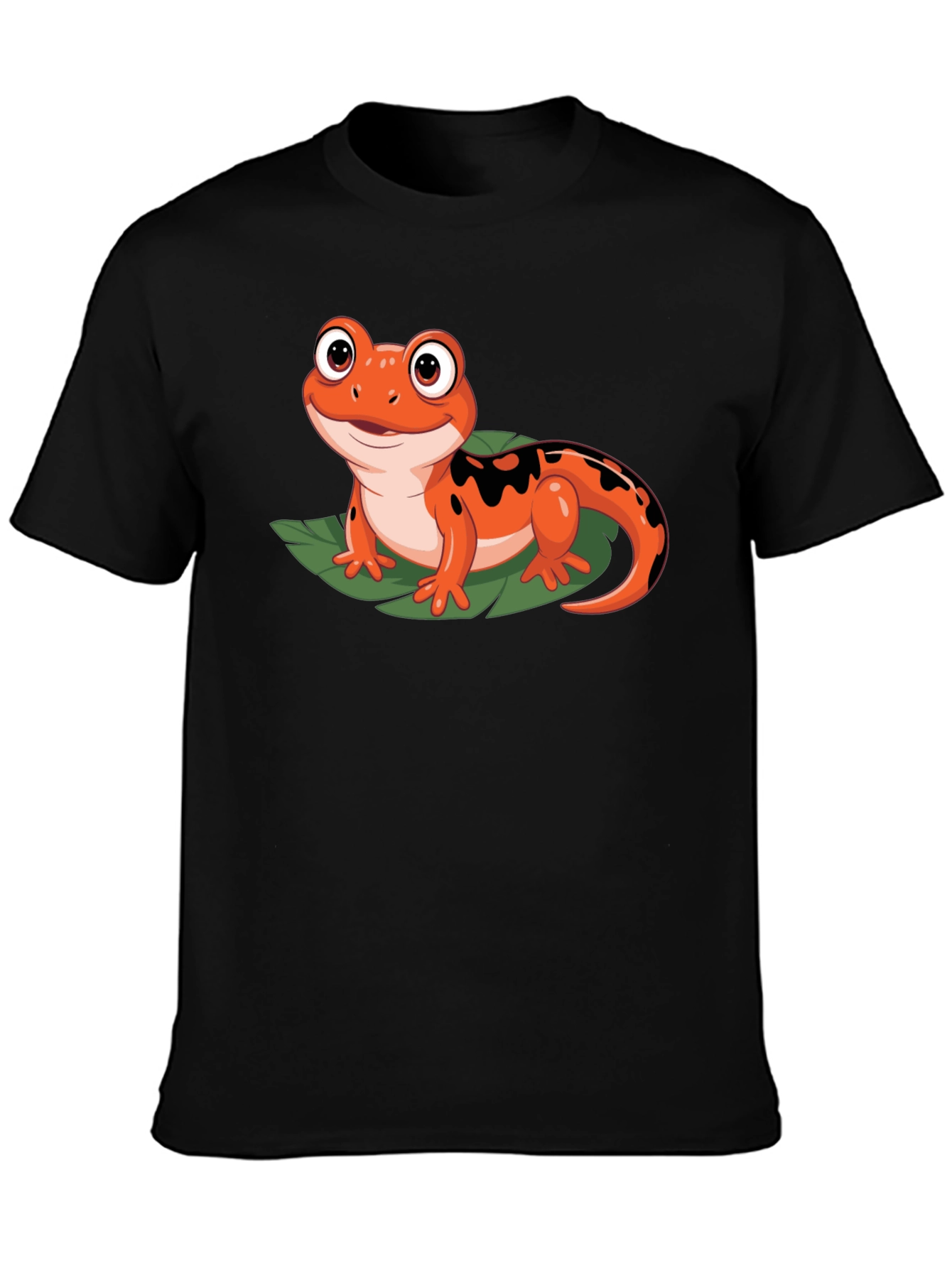 Cute Cartoon Salamander Graphic Black T-Shirt