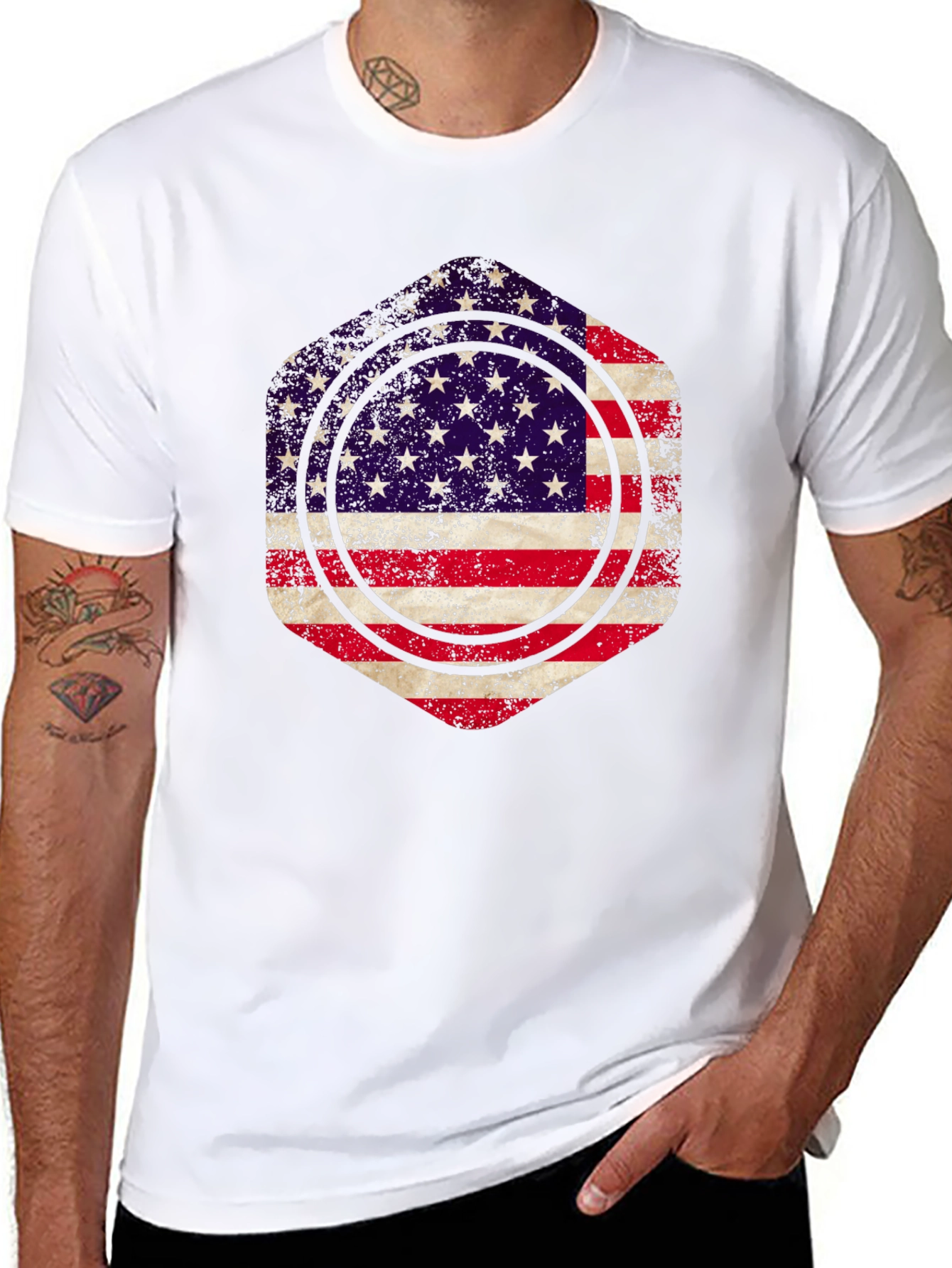 American Flag Graphic Print Mens Black T-Shirt
