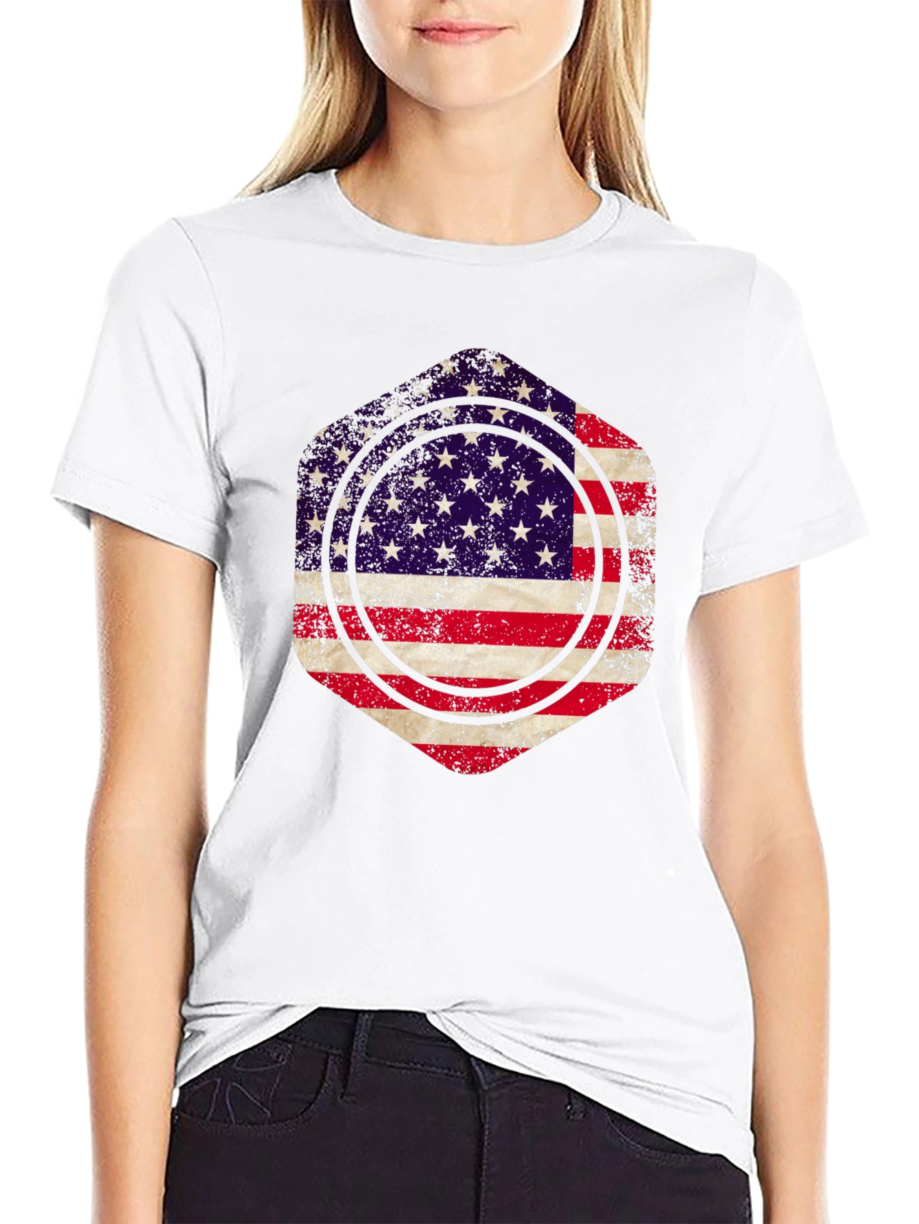 American Flag Graphic Print Mens Black T-Shirt