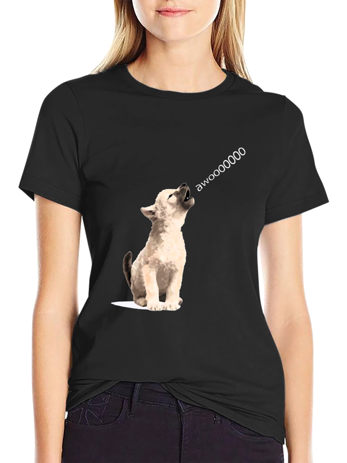 Awoooo Wolf Graphic Tee - Black