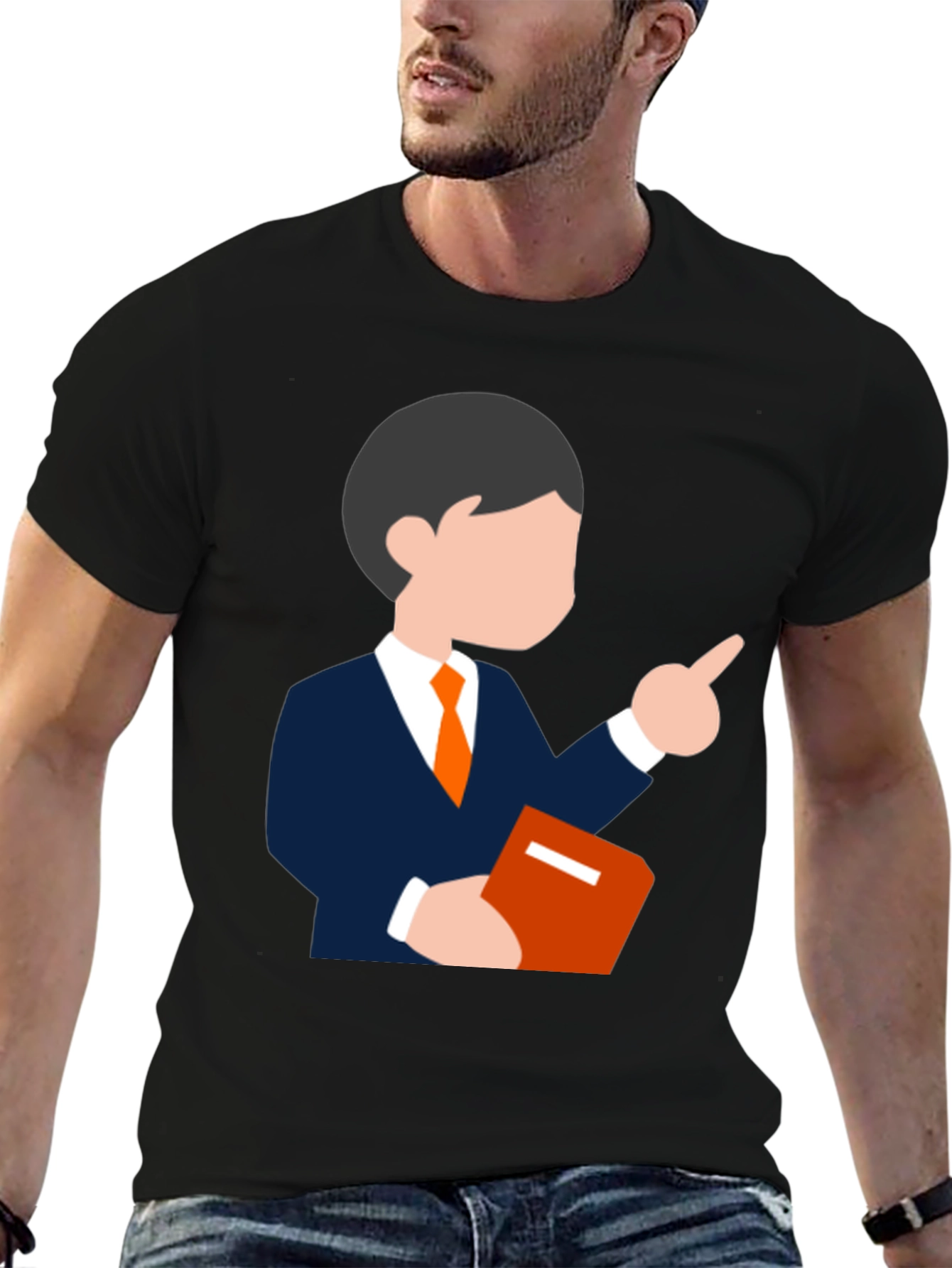 Cartoon Teacher Graphic Tee - Black T-Shirt