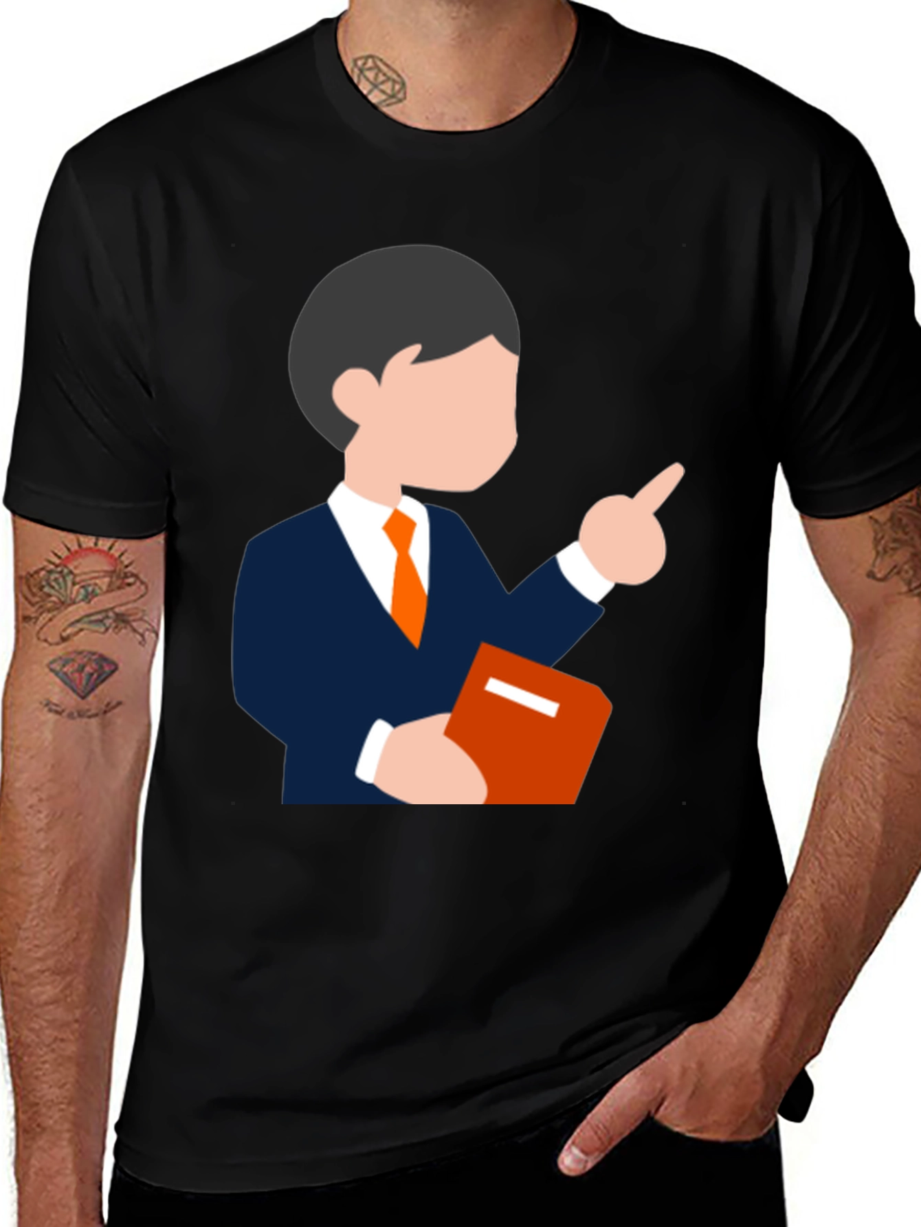 Cartoon Teacher Graphic Tee - Black T-Shirt