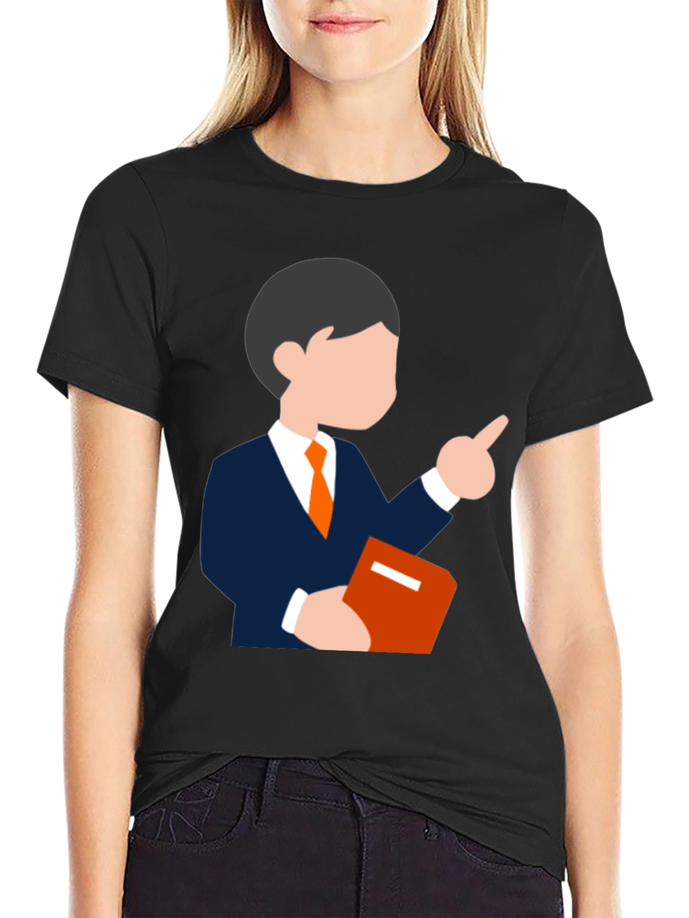 Cartoon Teacher Graphic Tee - Black T-Shirt