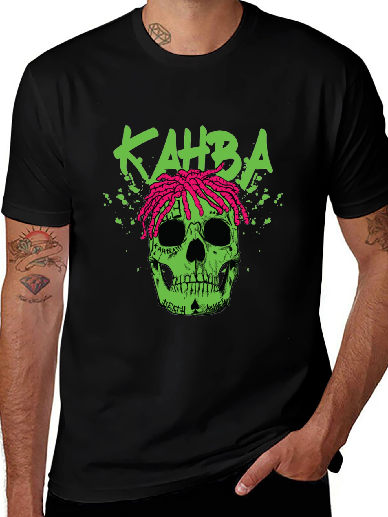 Kahba Skull Graphic Print T-Shirt - Black