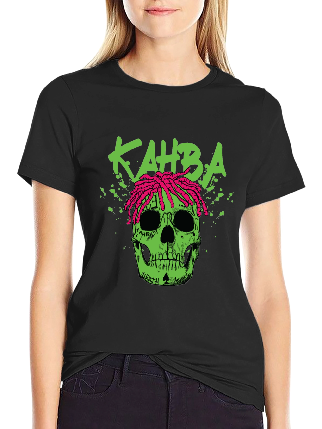 Kahba Skull Graphic Print T-Shirt - Black