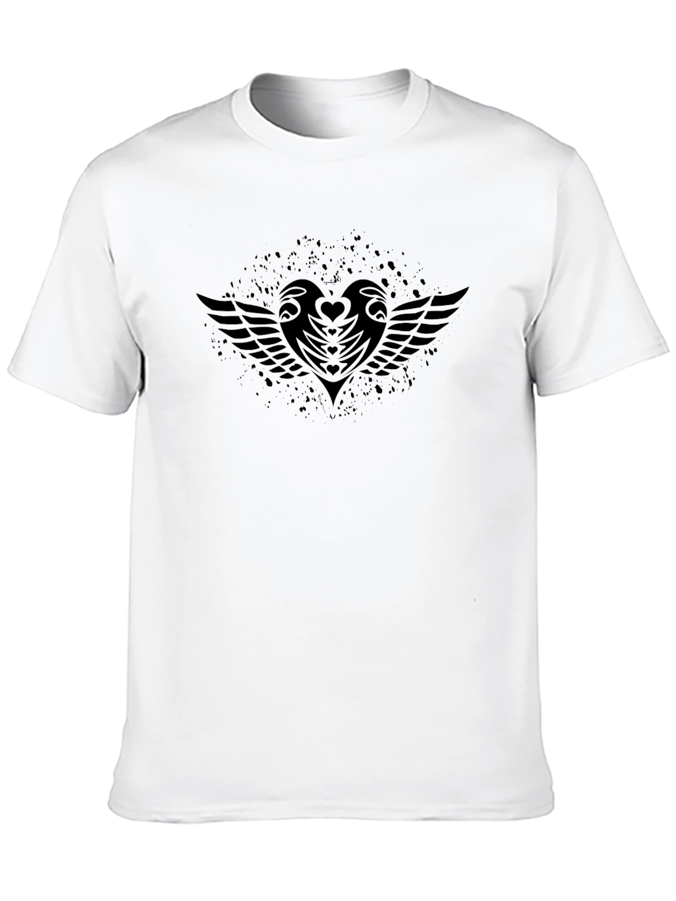 Black Graphic Tee - Heart and Wings