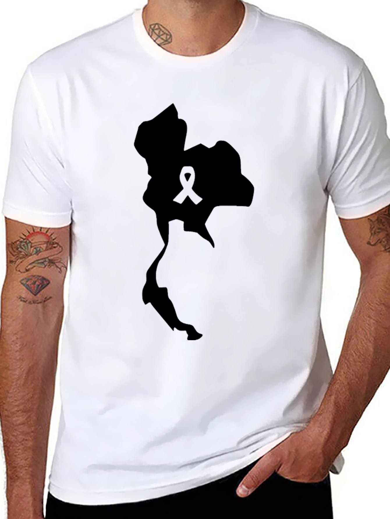 Thailand Map Ribbon Support Tee - Black