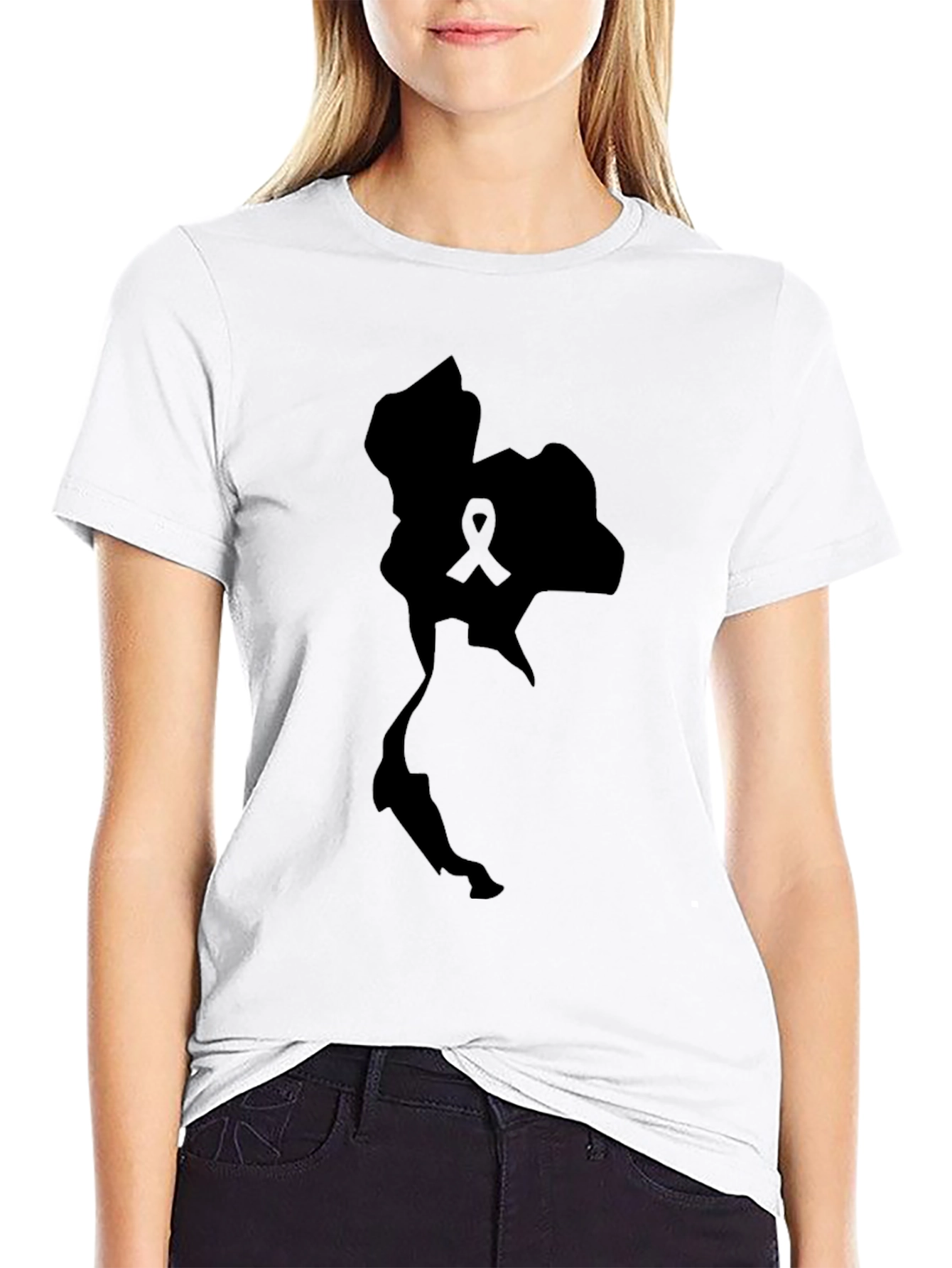 Thailand Map Ribbon Support Tee - Black