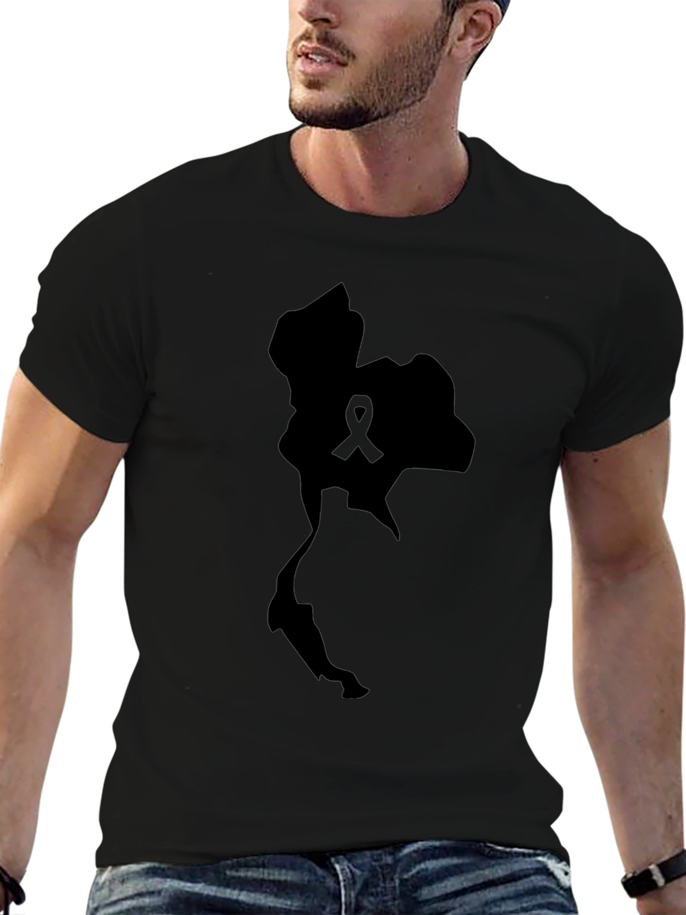 Thailand Map Ribbon Support Tee - Black
