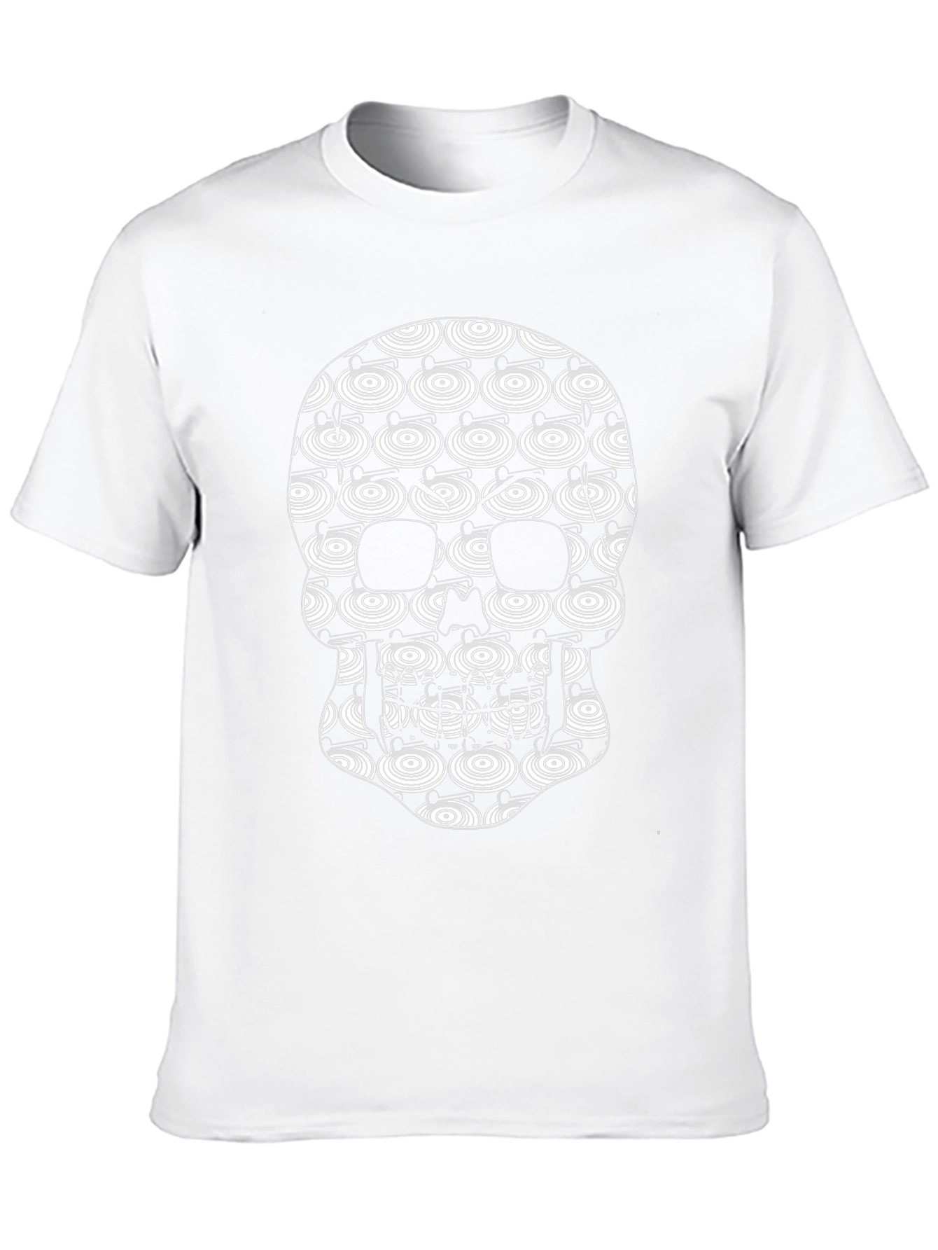 Skull Vinyl Record Pattern Black T-Shirt
