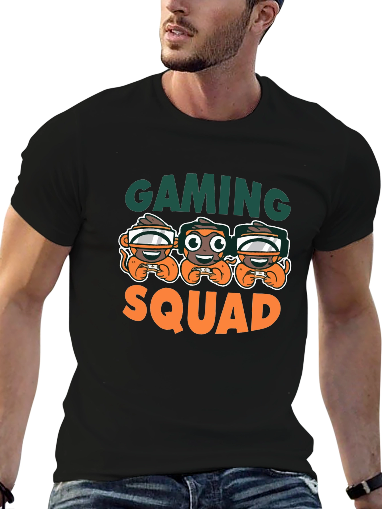 Gaming Squad Black T-Shirt Monkey Gamer Design
