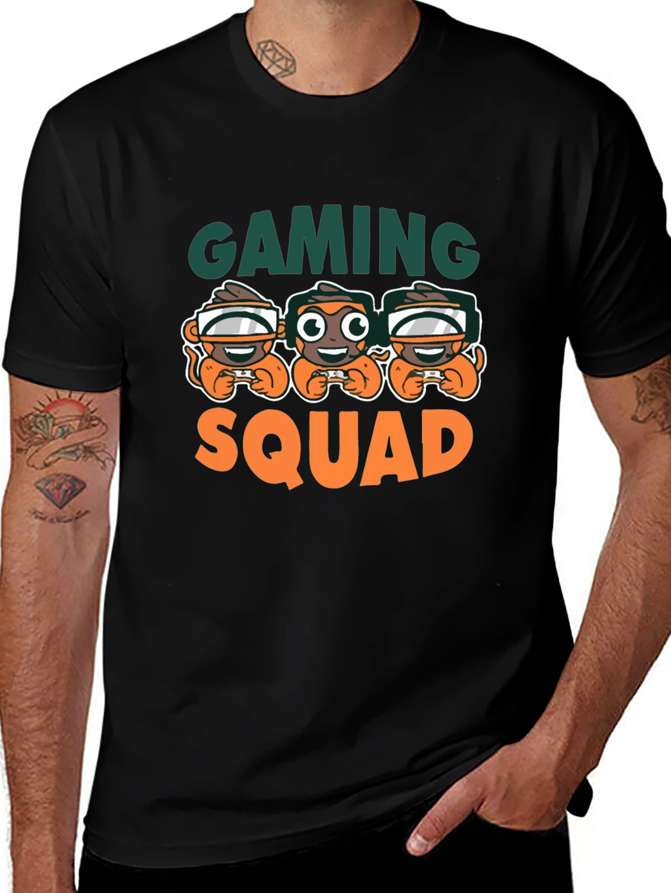 Gaming Squad Black T-Shirt Monkey Gamer Design