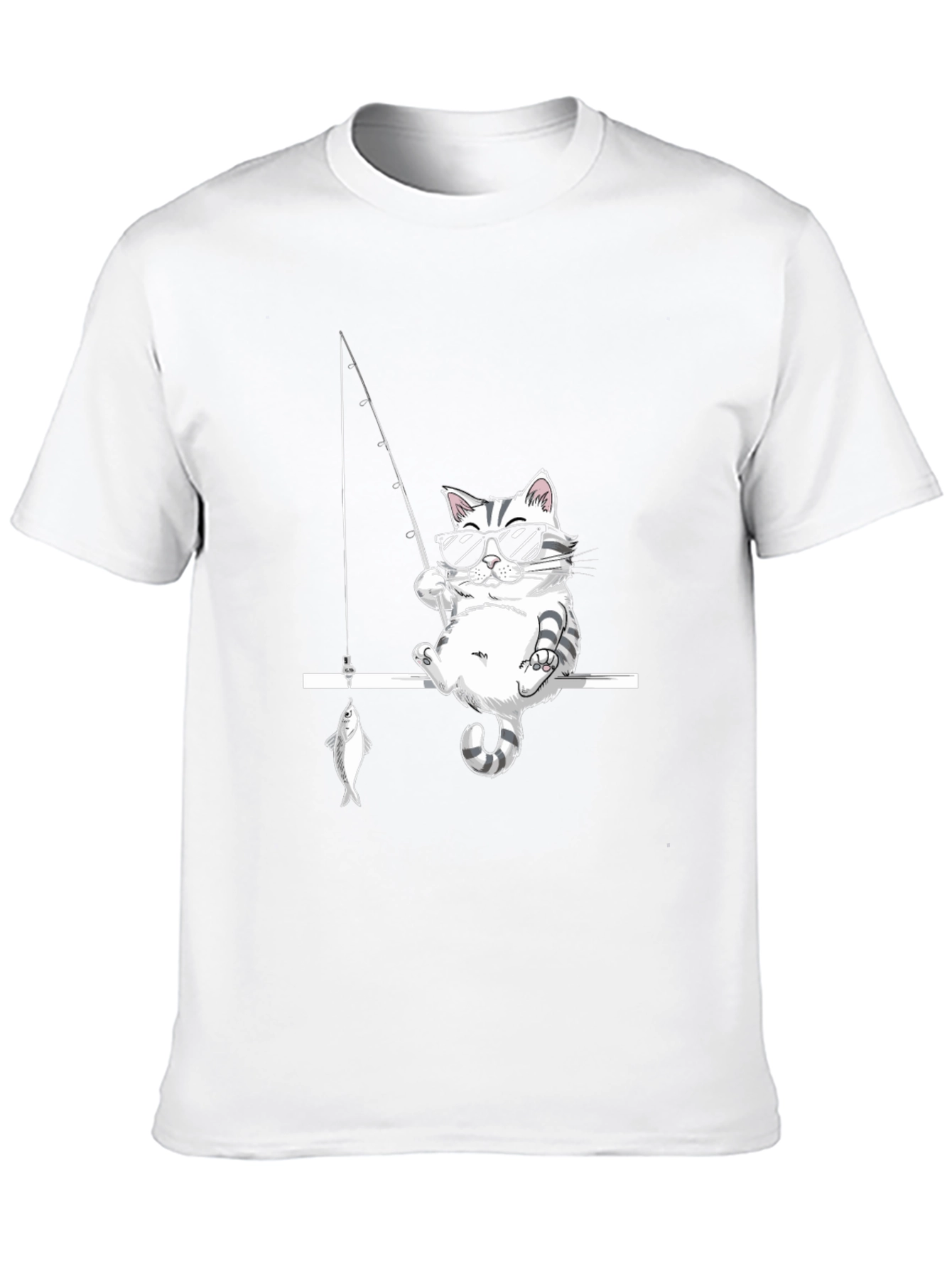 Cool Cat Fishing Graphic Tee - Black Cotton T-Shirt