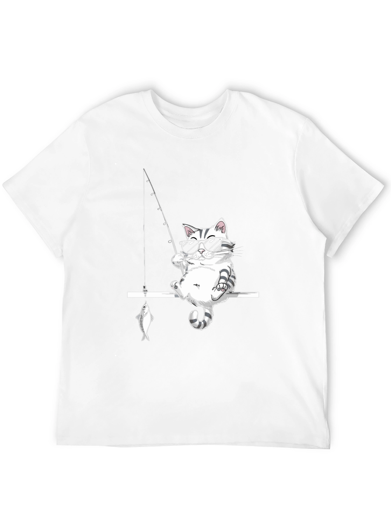 Cool Cat Fishing Graphic Tee - Black Cotton T-Shirt