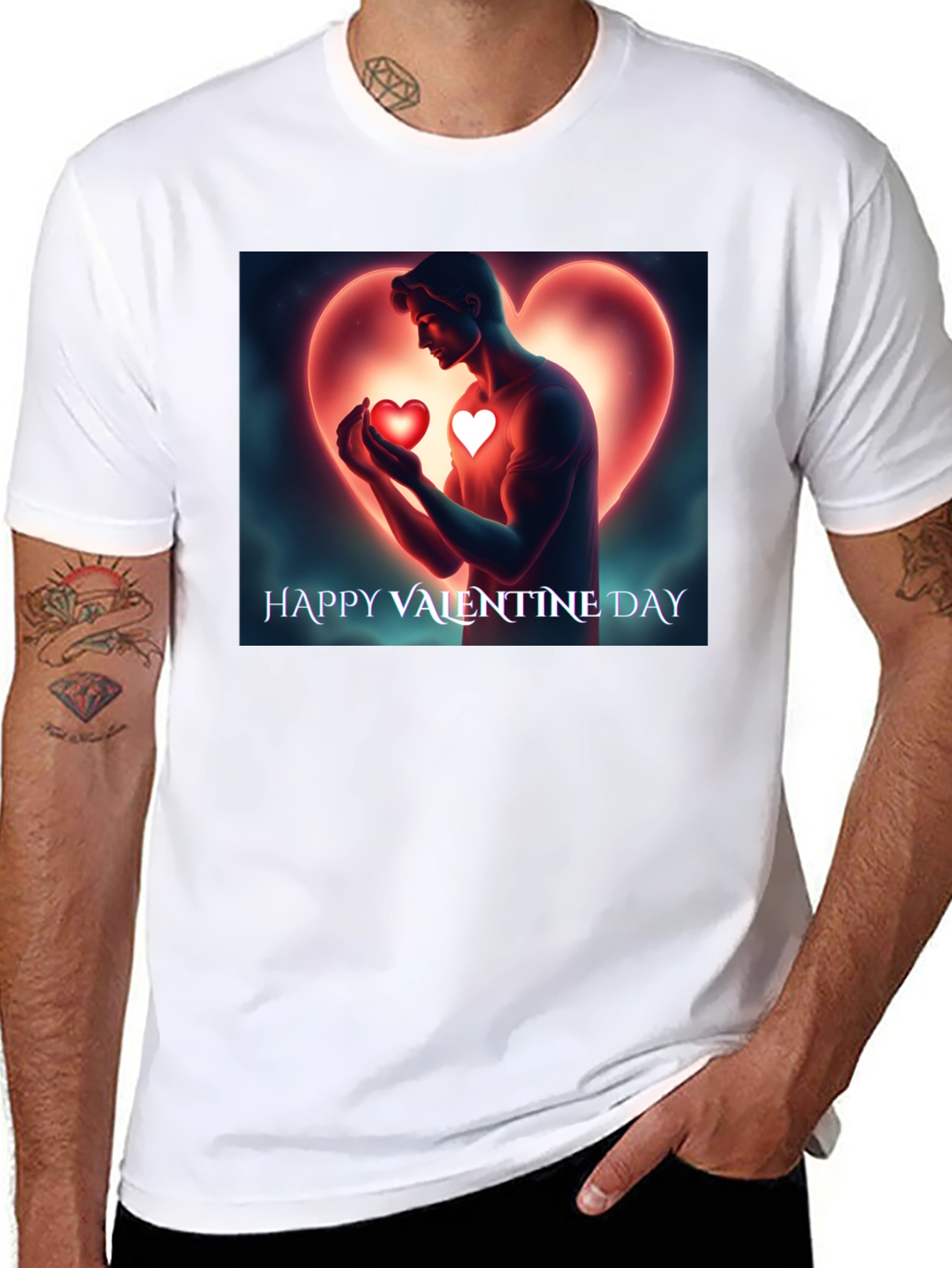 Valentines Day Heart Graphic Black T-Shirt