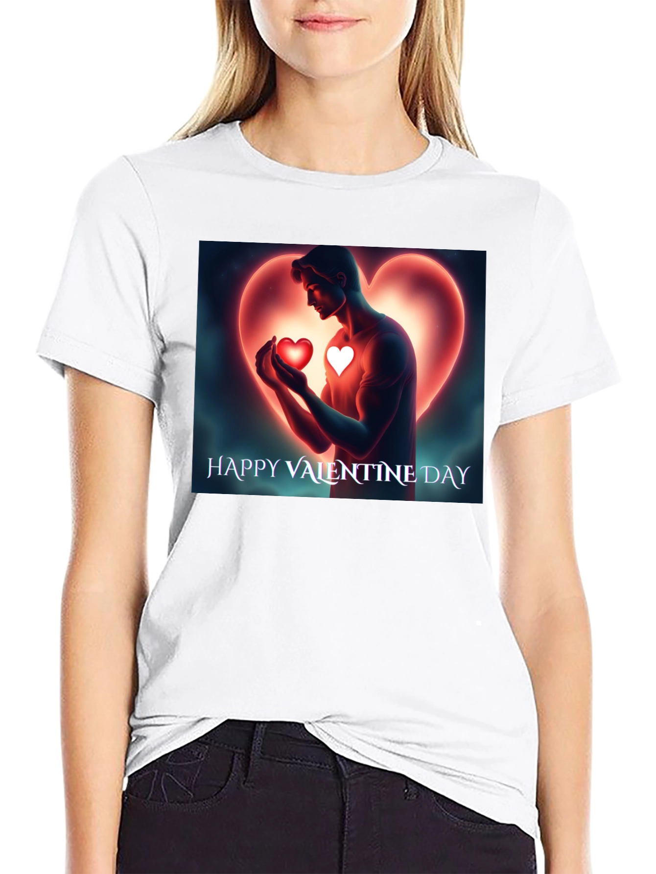 Valentines Day Heart Graphic Black T-Shirt