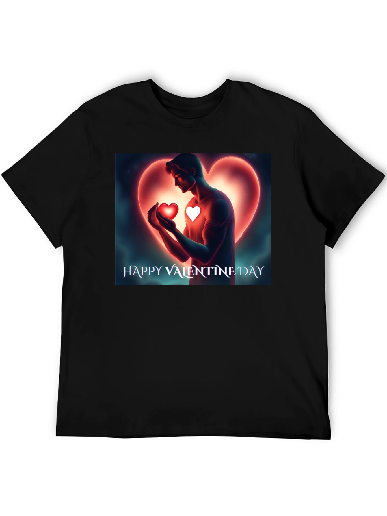 Valentines Day Heart Graphic Black T-Shirt