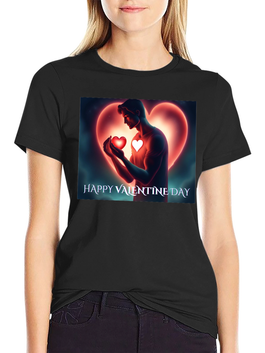 Valentines Day Heart Graphic Black T-Shirt