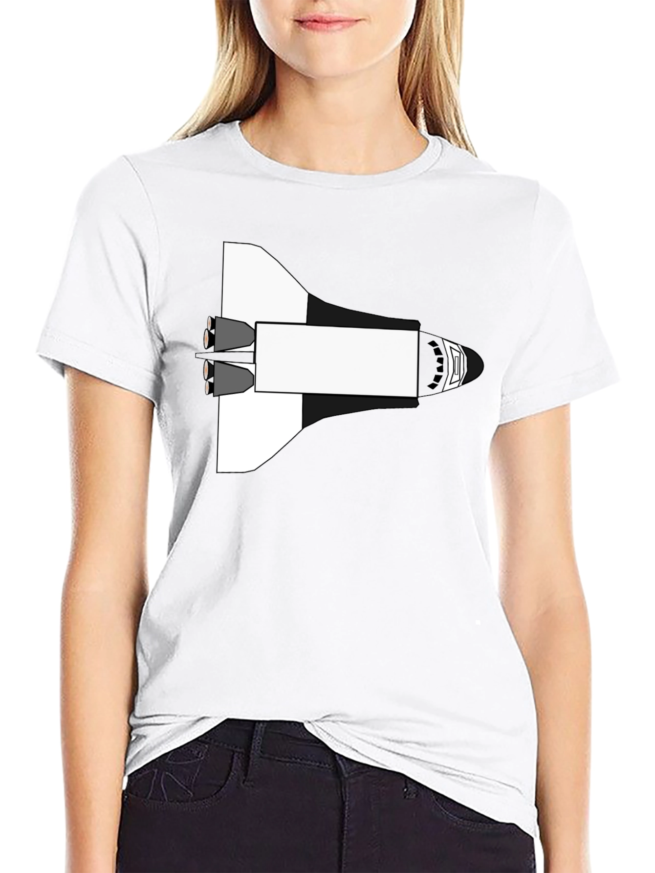 Space Shuttle Graphic Tee - Black Cotton Blend