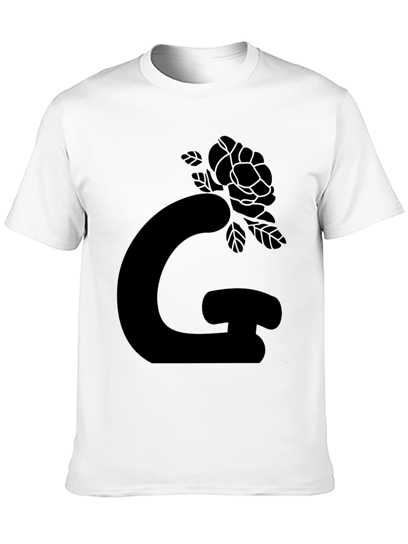 Black Graphic Tee: Rose Letter Design