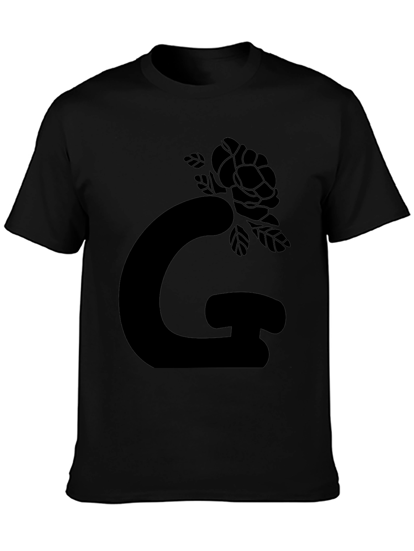Black Graphic Tee: Rose Letter Design