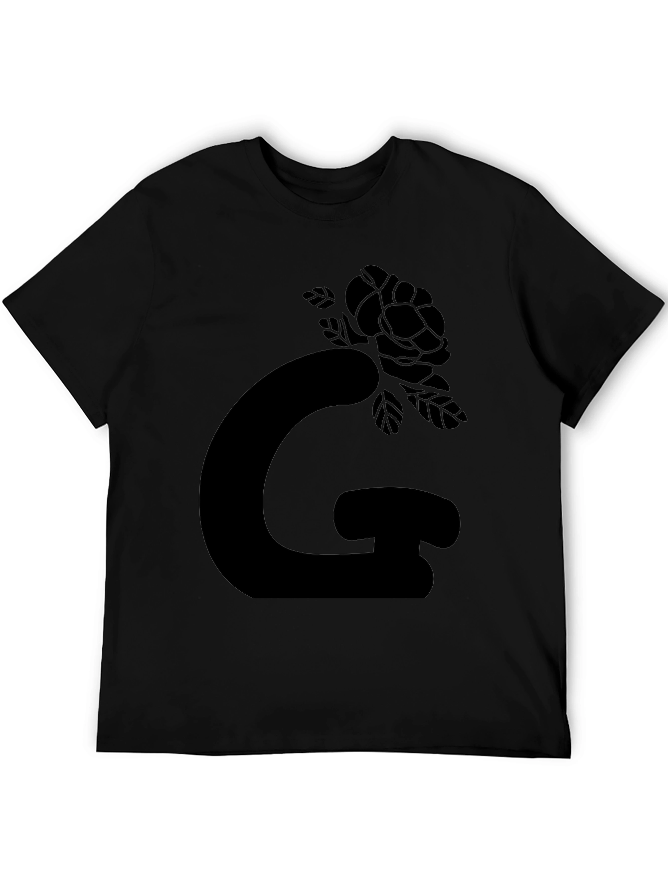 Black Graphic Tee: Rose Letter Design