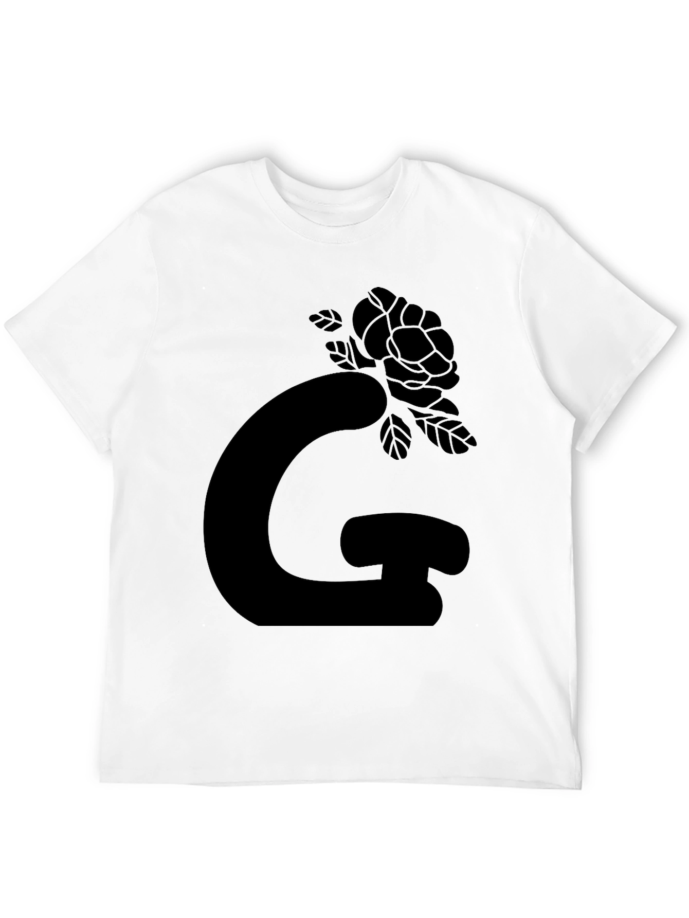 Black Graphic Tee: Rose Letter Design