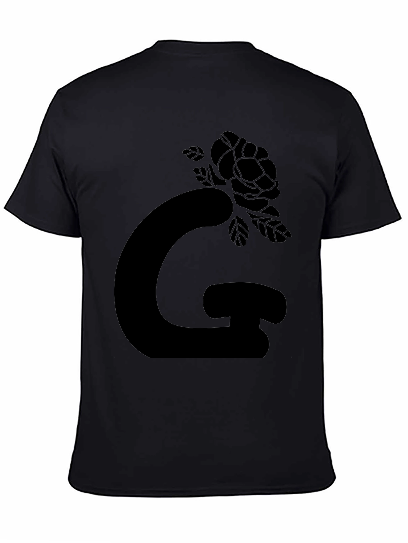 Black Graphic Tee: Rose Letter Design