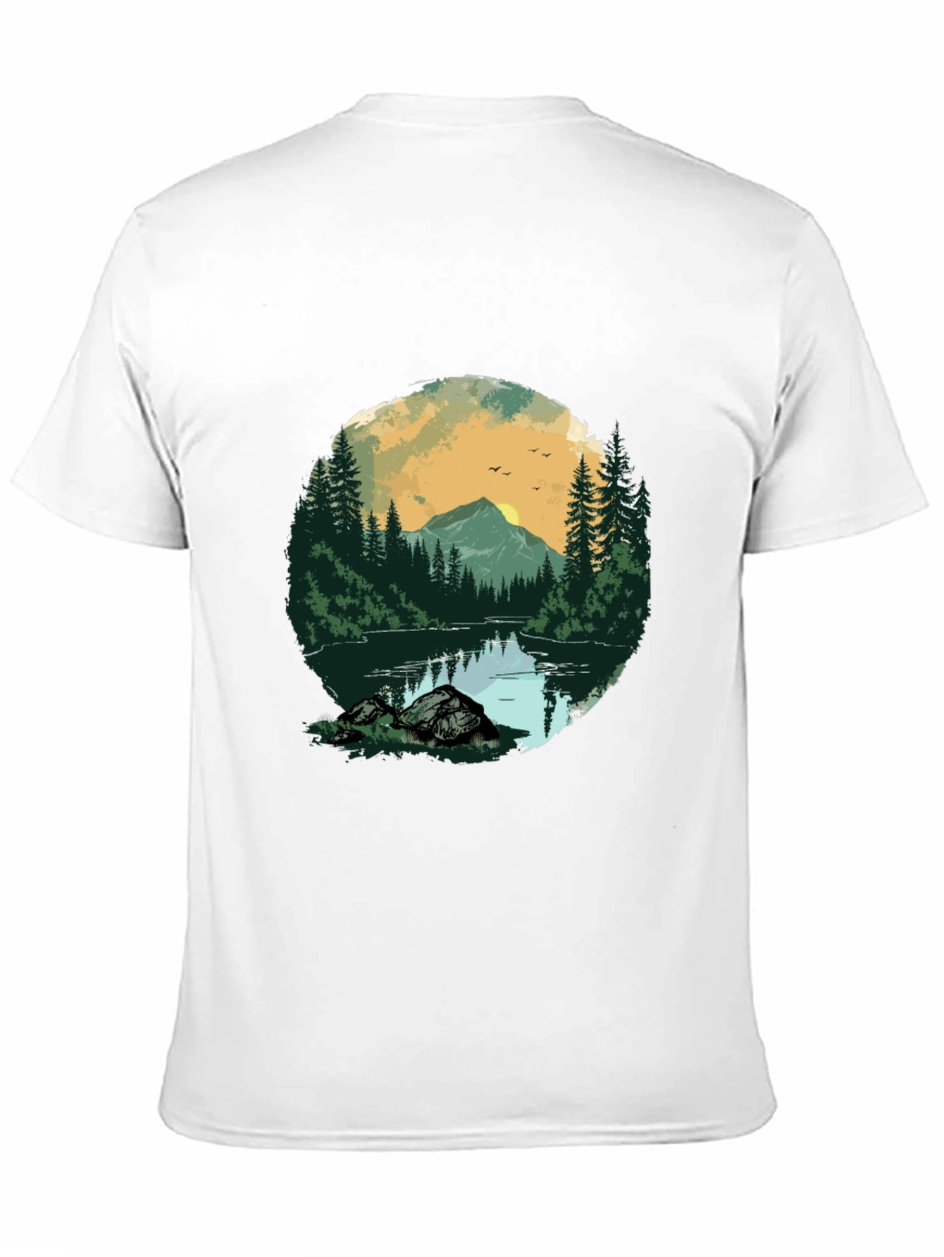 Nature Landscape Graphic Tee - Black Cotton Shirt