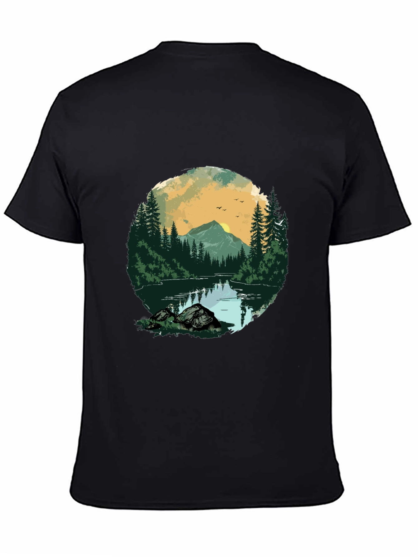 Nature Landscape Graphic Tee - Black Cotton Shirt