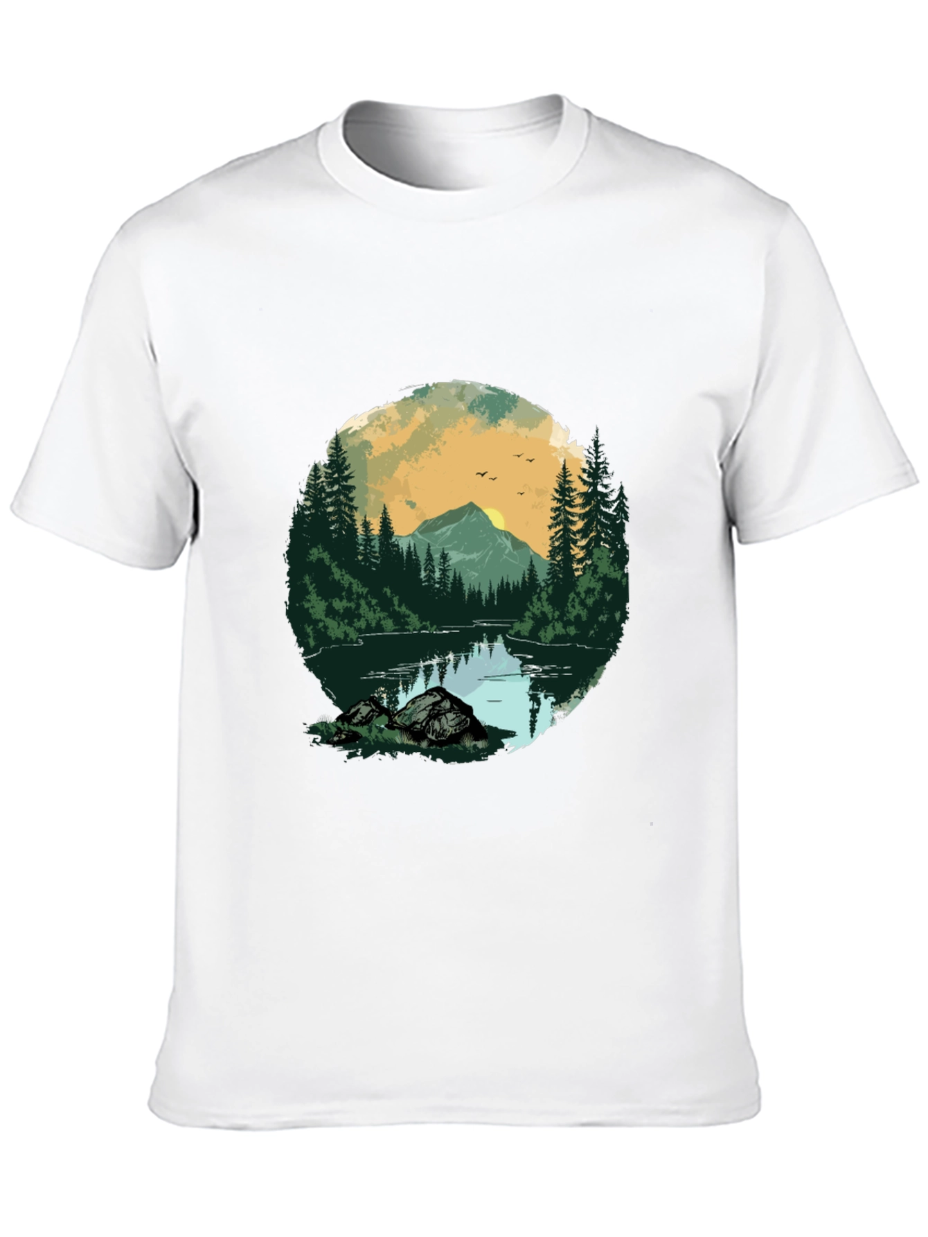 Nature Landscape Graphic Tee - Black Cotton Shirt