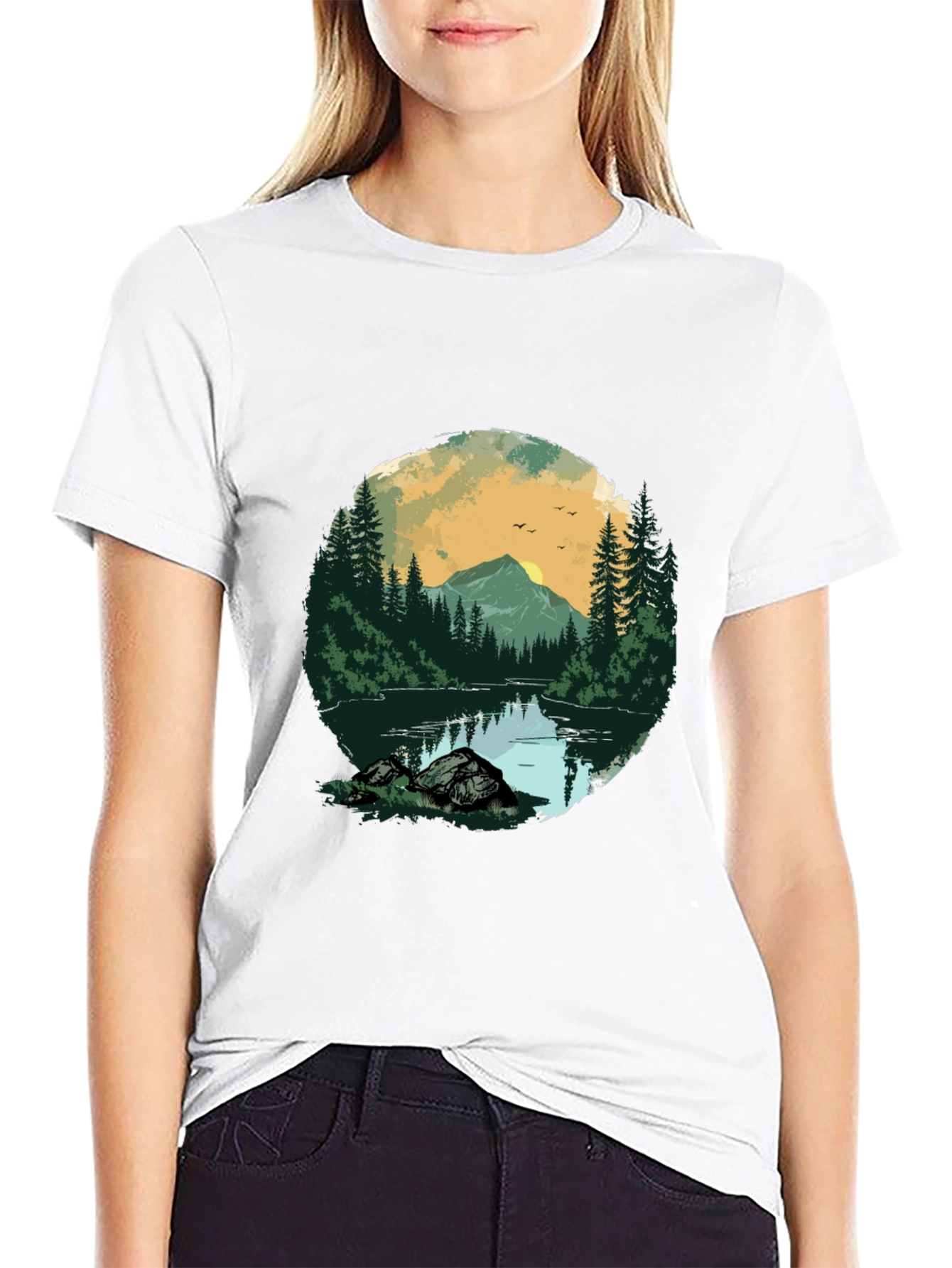 Nature Landscape Graphic Tee - Black Cotton Shirt