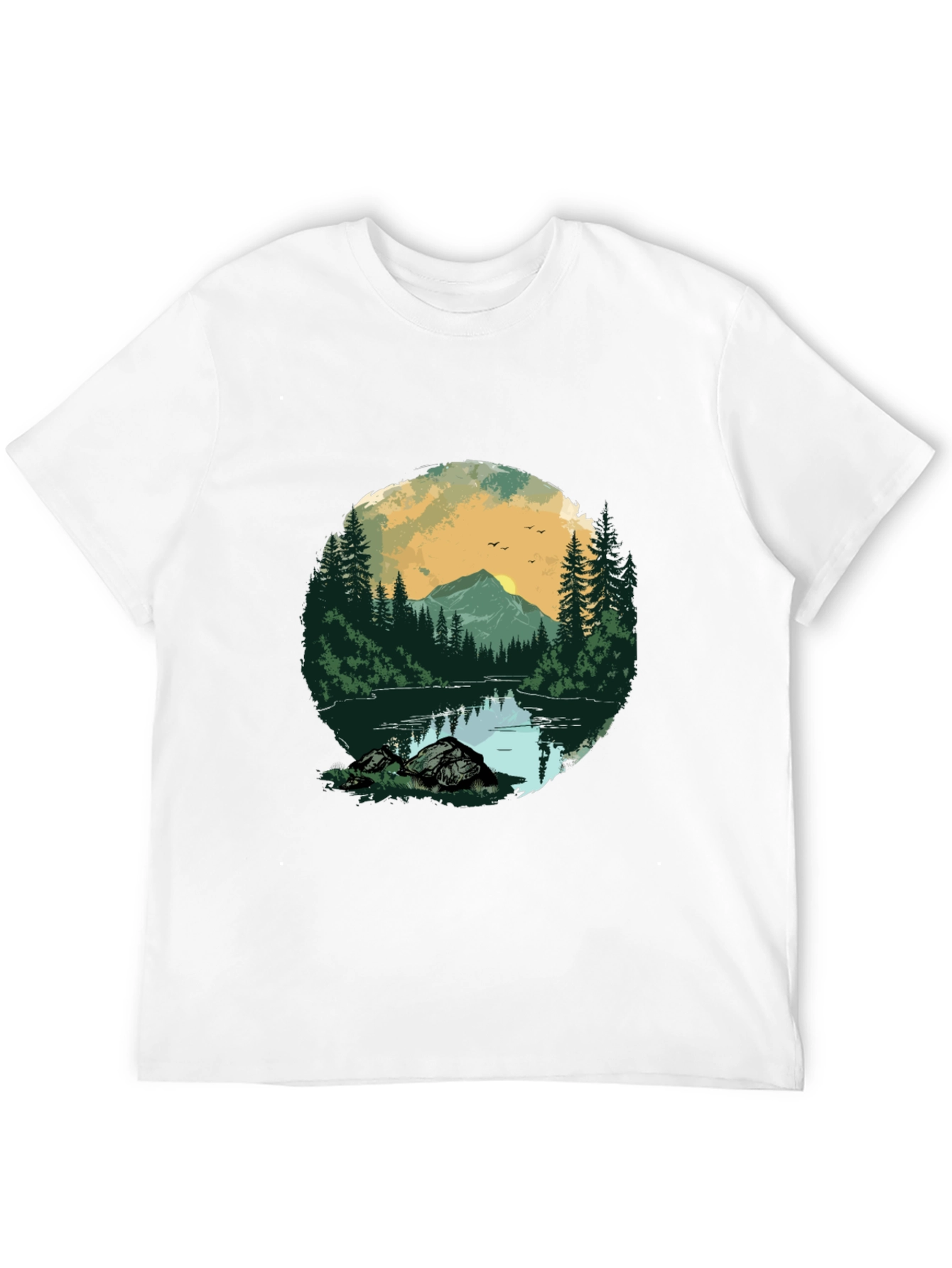 Nature Landscape Graphic Tee - Black Cotton Shirt