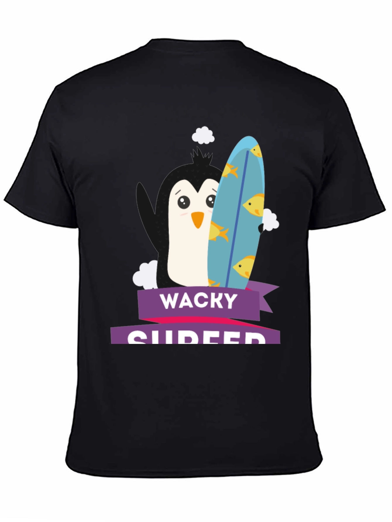 Wacky Surfer Penguin Graphic Tee - Black