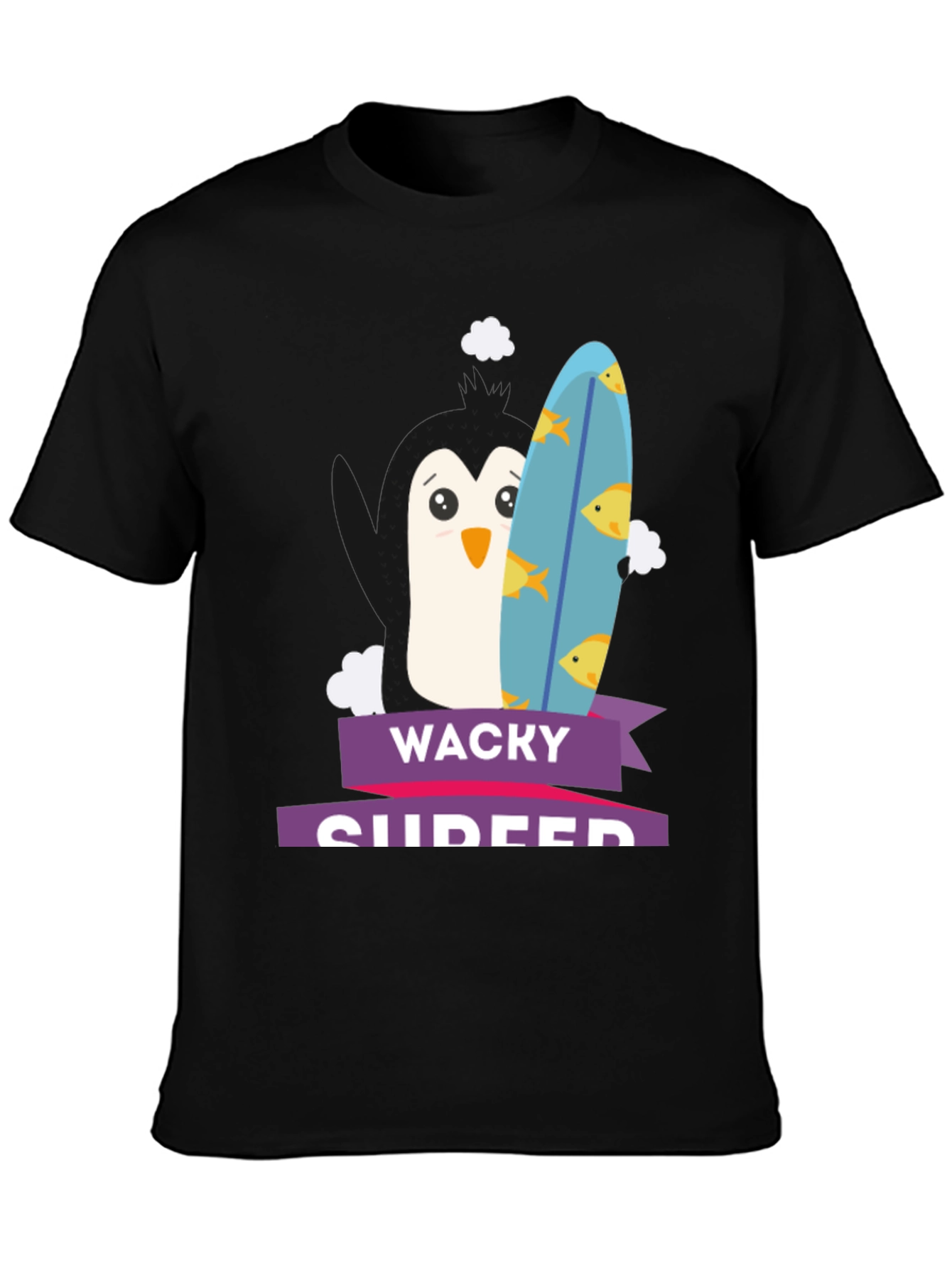 Wacky Surfer Penguin Graphic Tee - Black