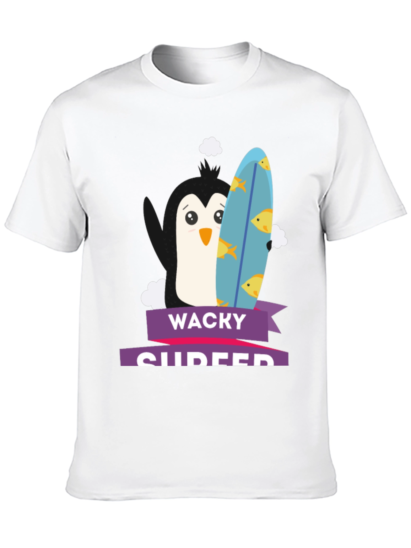 Wacky Surfer Penguin Graphic Tee - Black