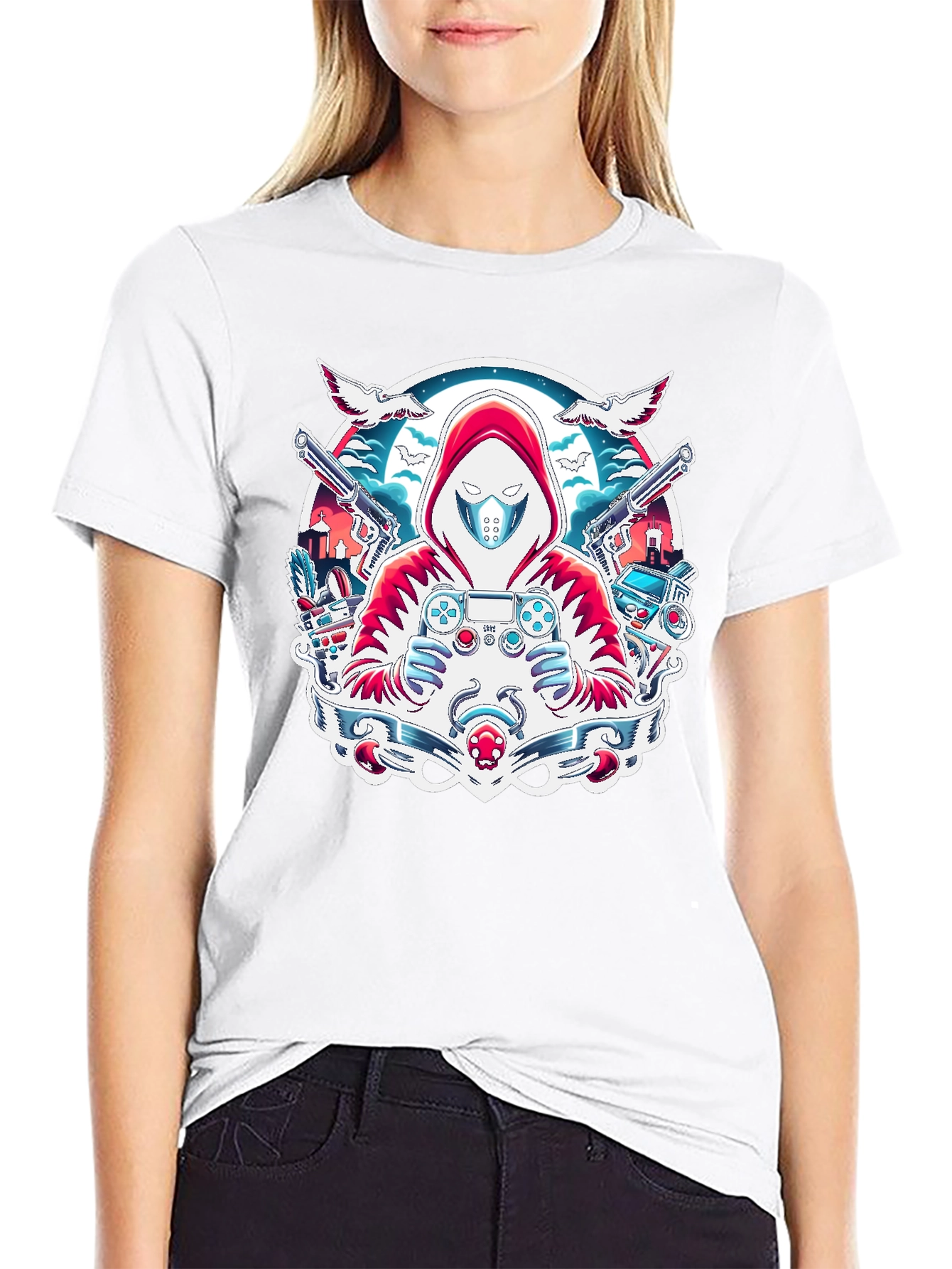 Gamer Graphic T-Shirt - Red Hoodie Design