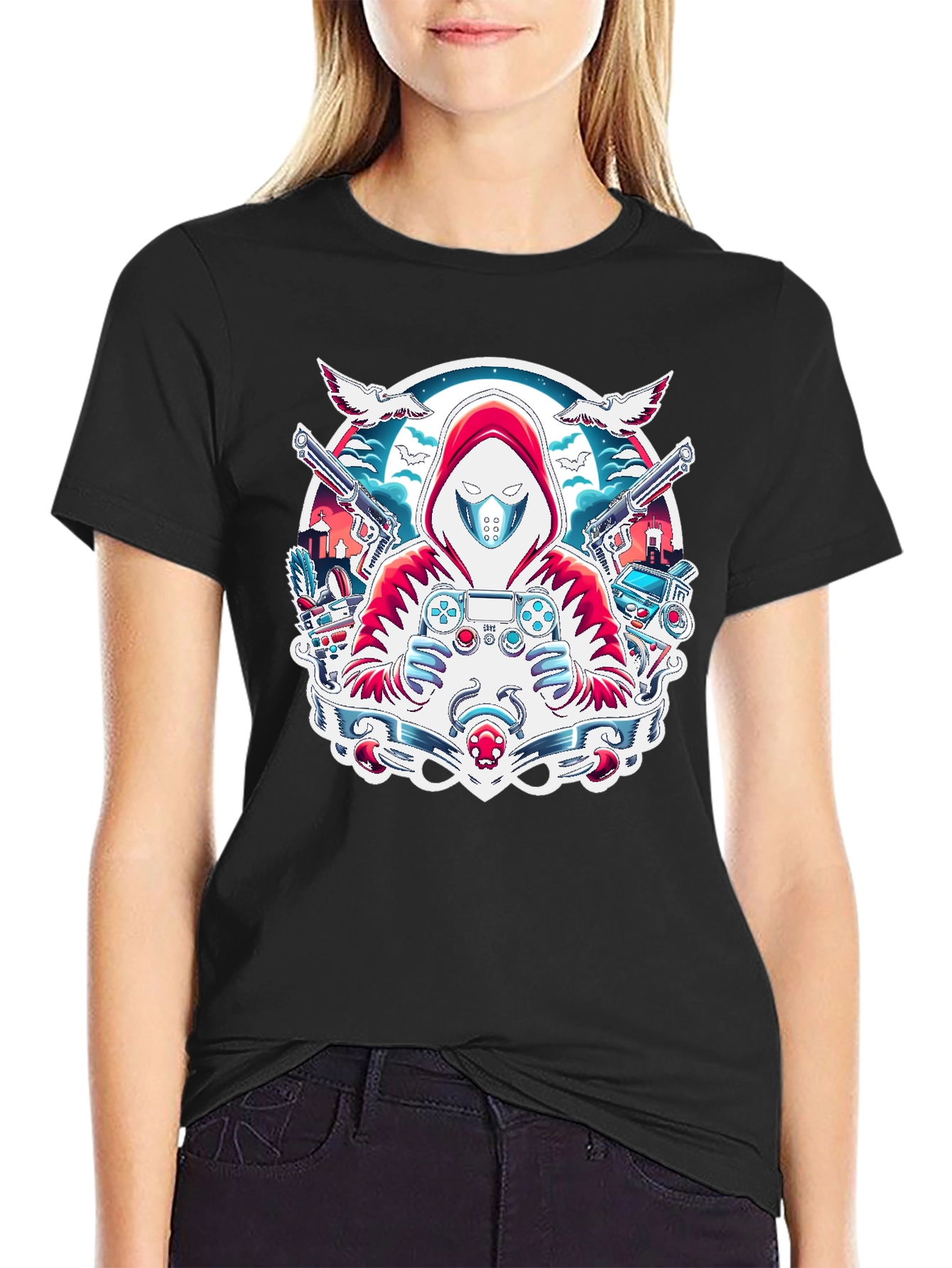 Gamer Graphic T-Shirt - Red Hoodie Design