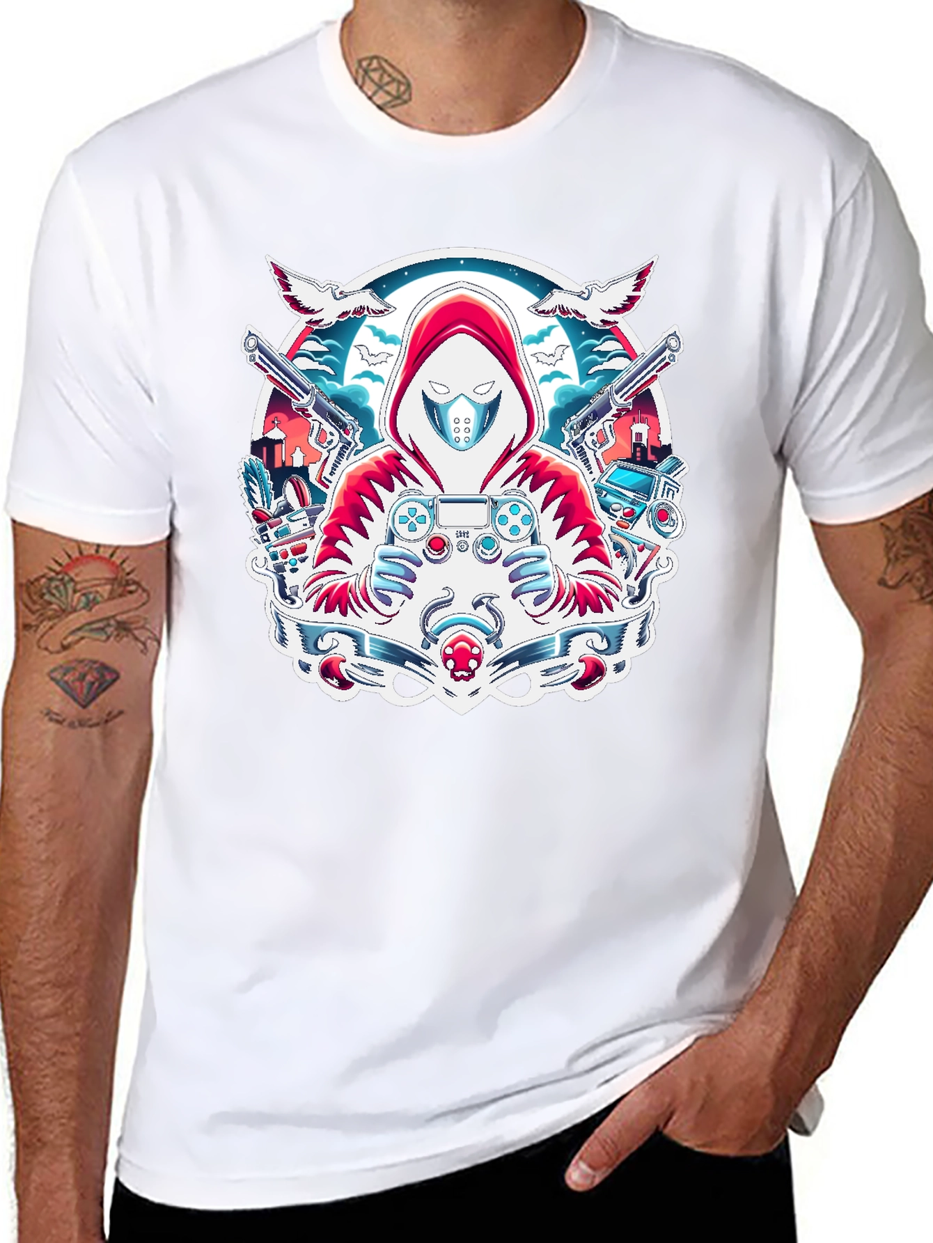 Gamer Graphic T-Shirt - Red Hoodie Design