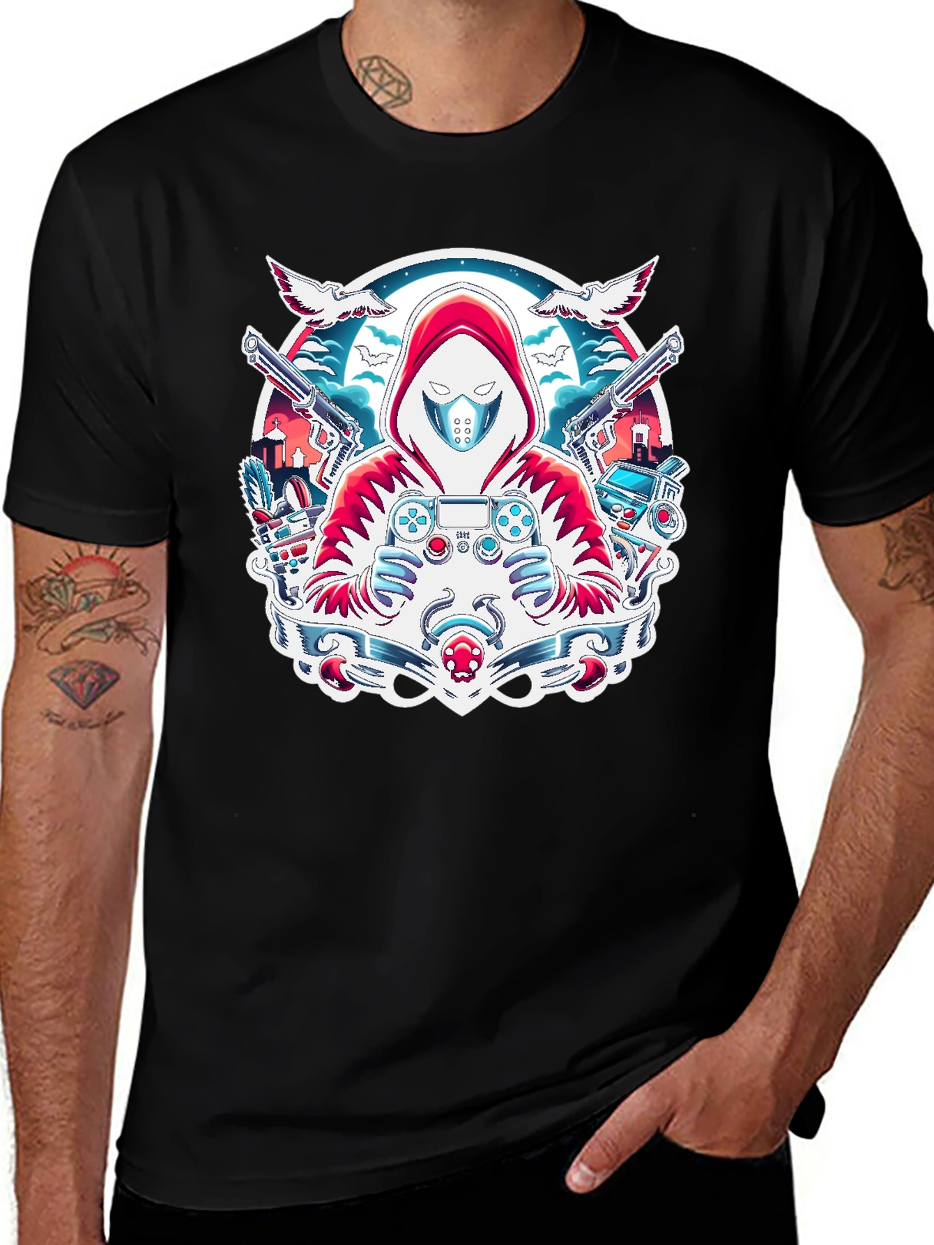 Gamer Graphic T-Shirt - Red Hoodie Design