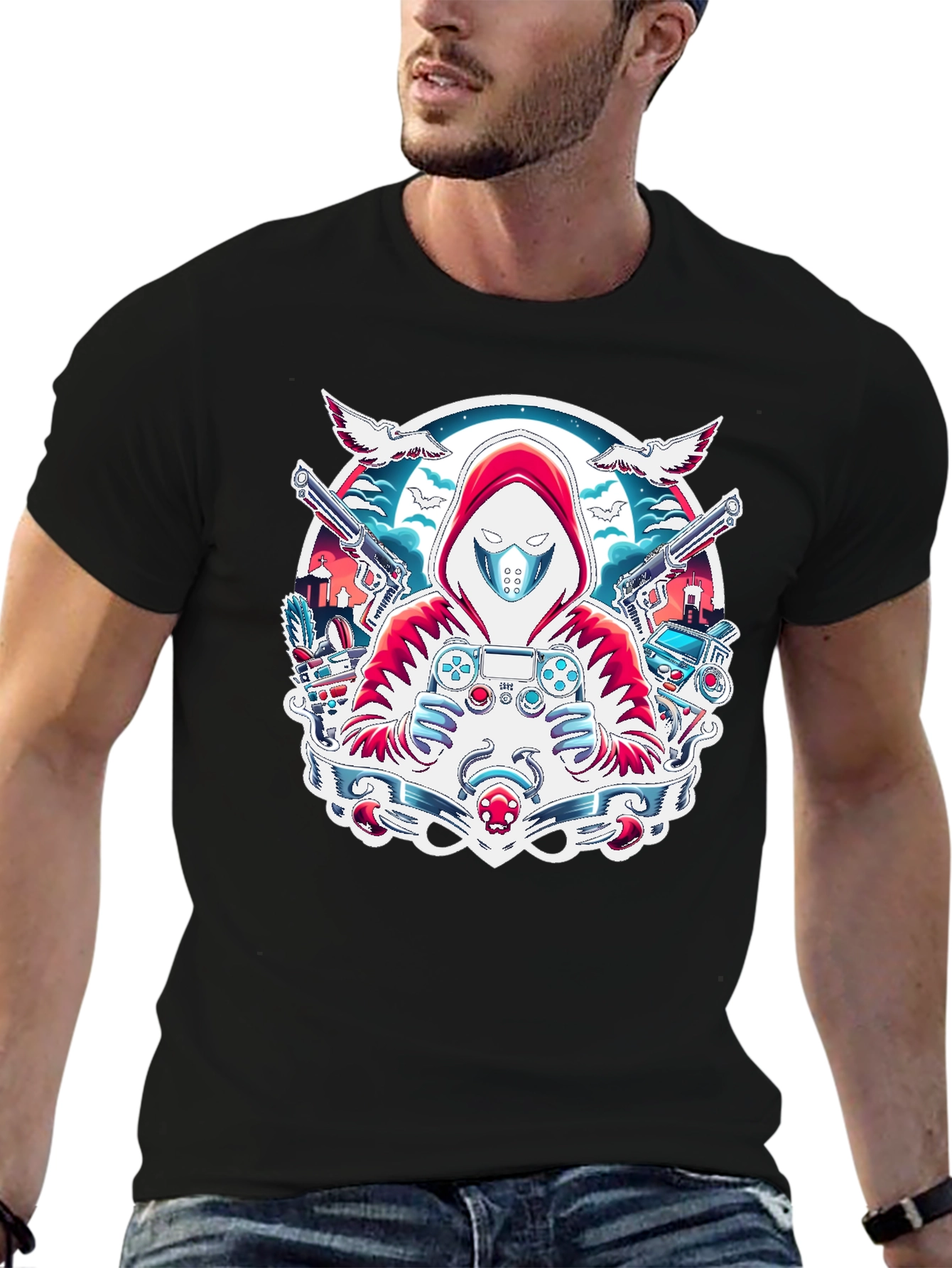 Gamer Graphic T-Shirt - Red Hoodie Design