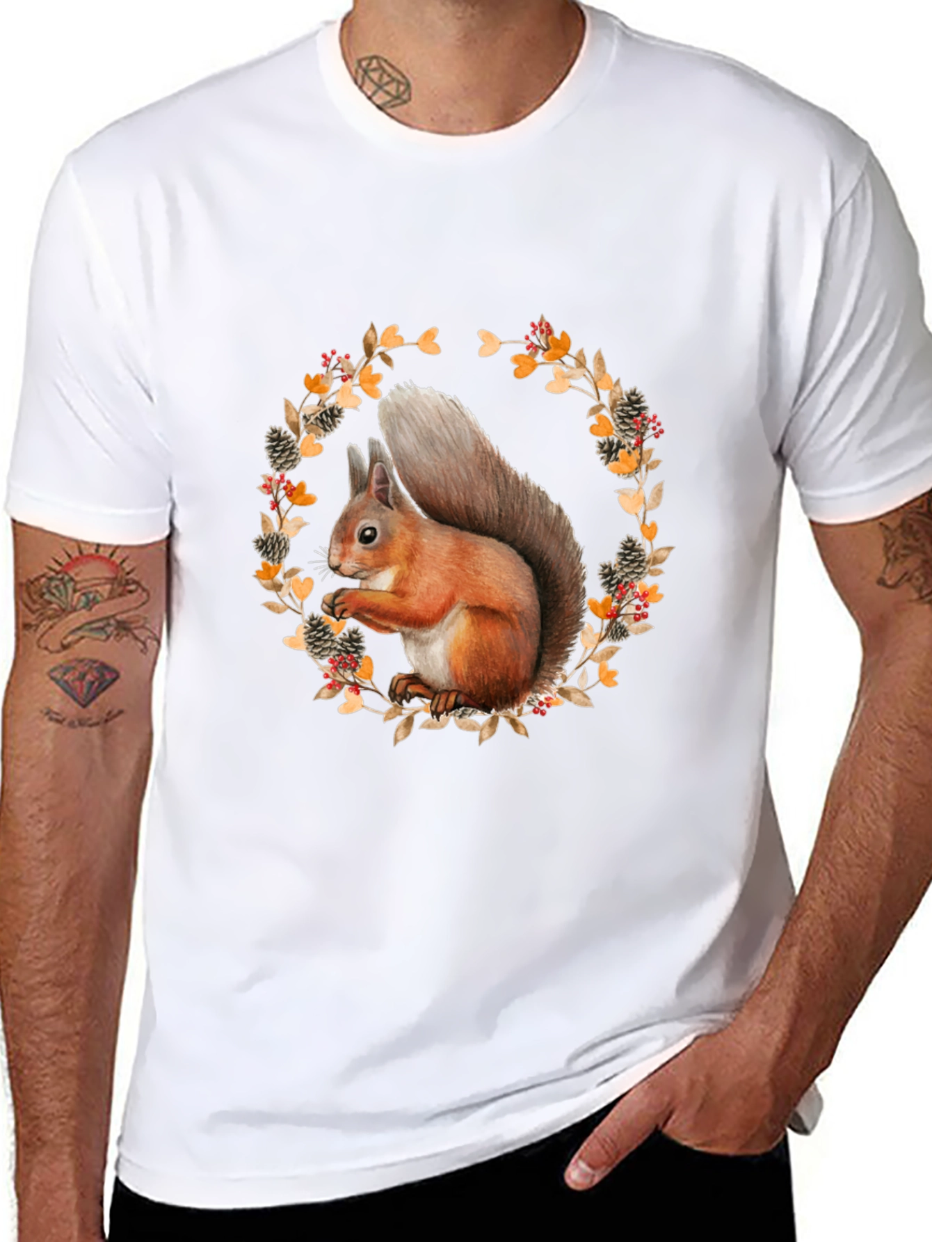 Squirrel Wreath Graphic T-Shirt - Unisex Style