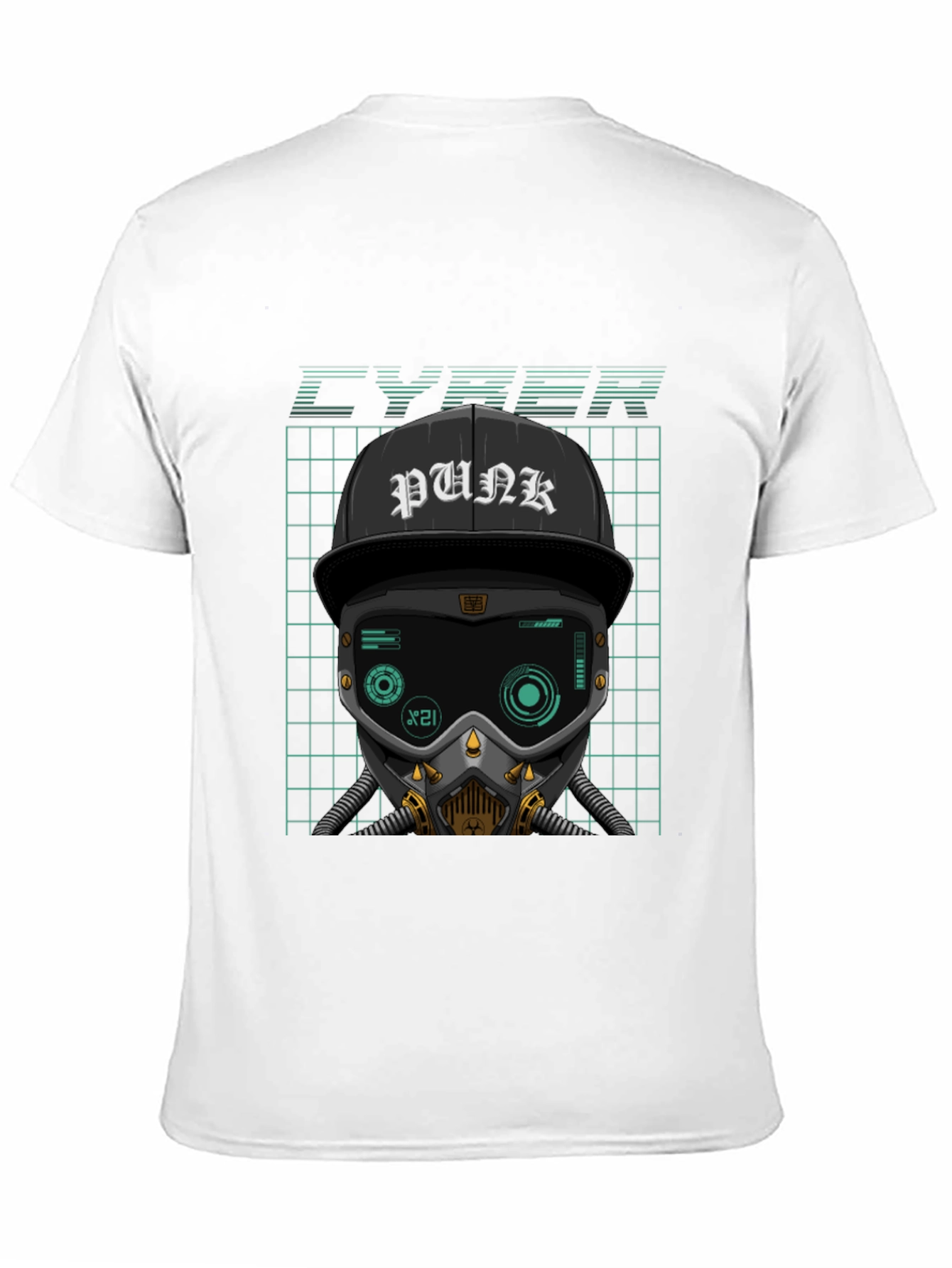 Cyberpunk Graphic Tee - Punk Hat Mask Grid
