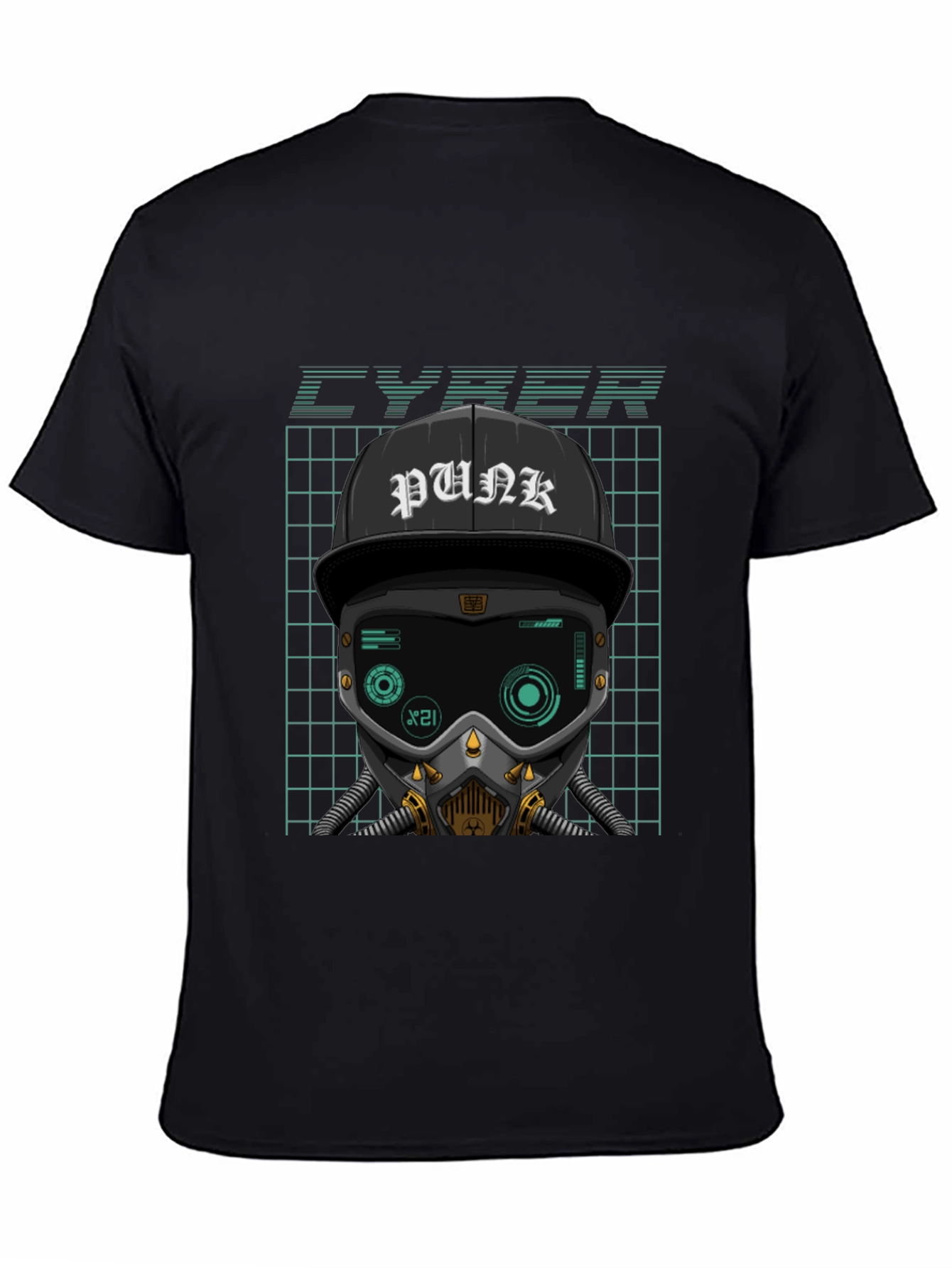 Cyberpunk Graphic Tee - Punk Hat Mask Grid