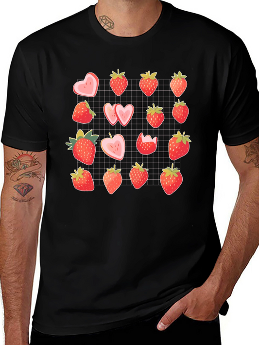 Strawberry Pattern Black T-Shirt